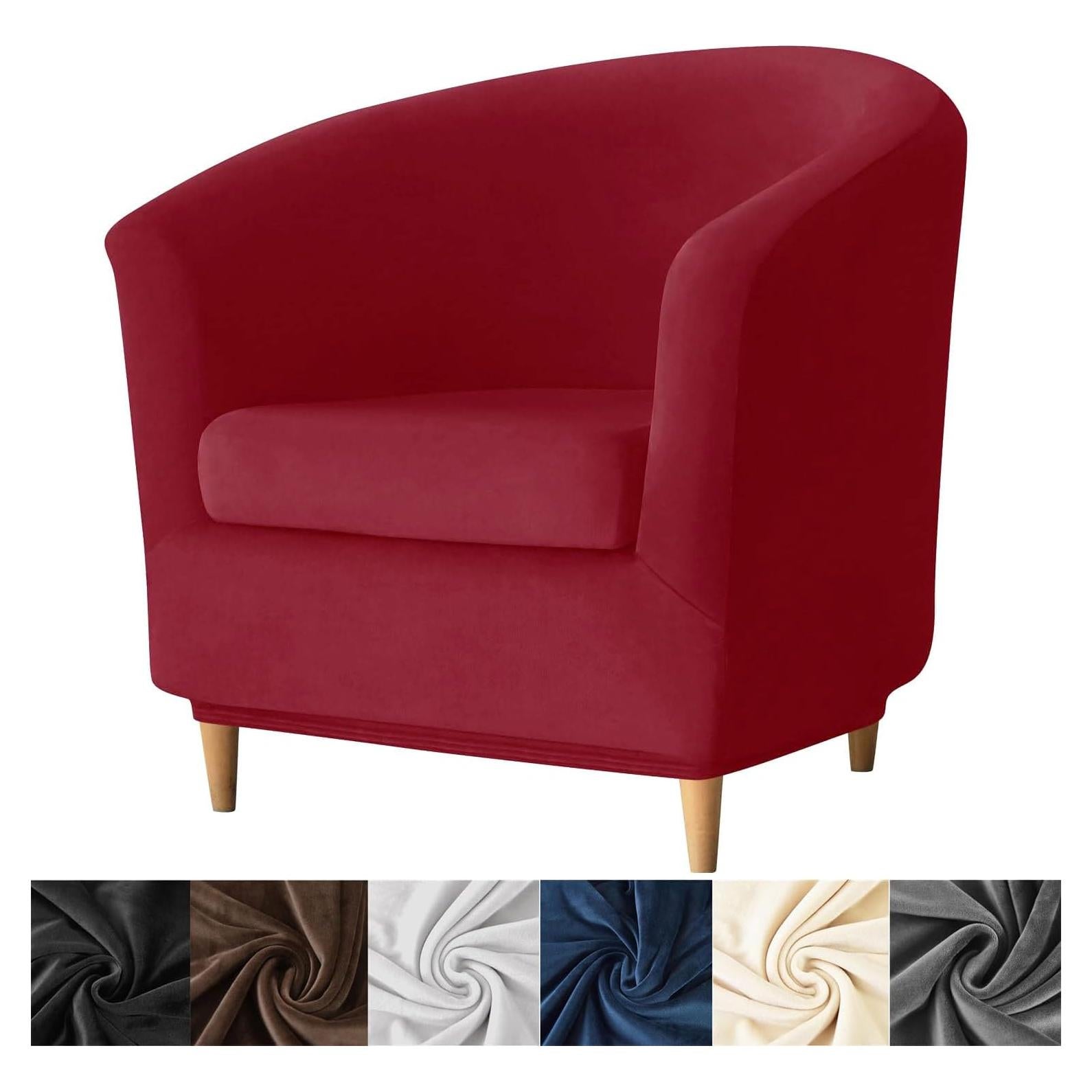 Funda de Silla de Club HFCNMY Terciopelo Elástico Roja 2 Piezas