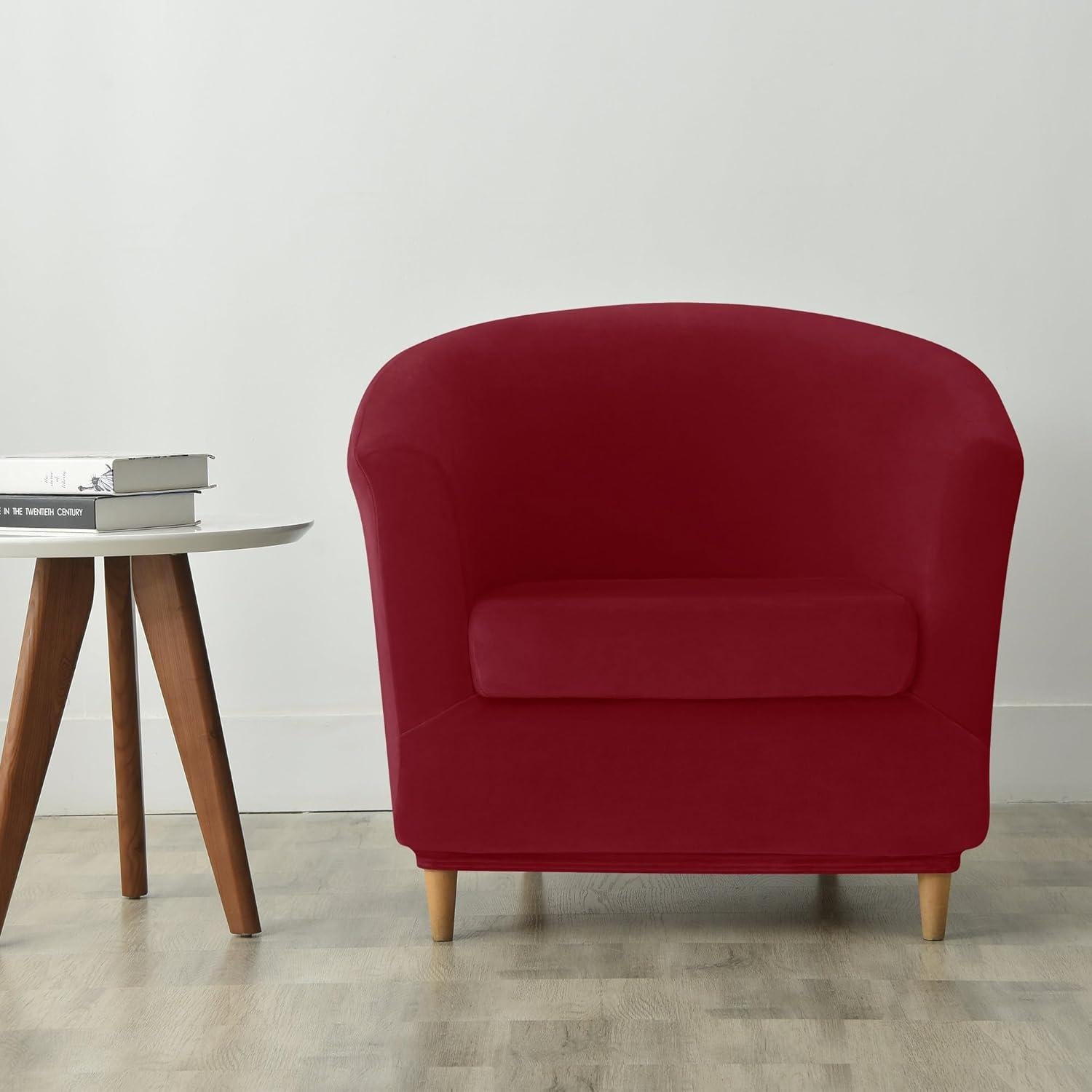 Funda de Silla de Club HFCNMY Terciopelo Elástico Roja 2 Piezas