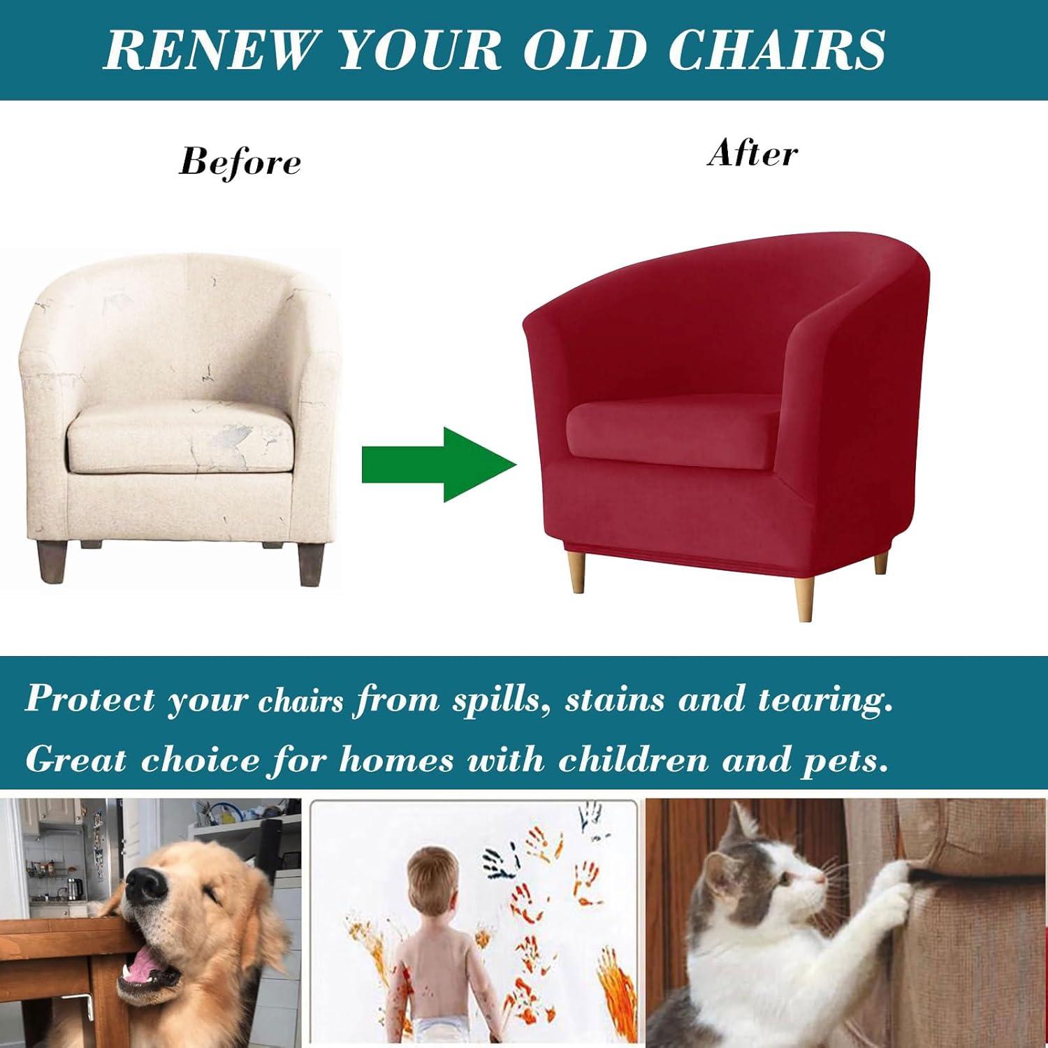 Funda de Silla de Club HFCNMY Terciopelo Elástico Roja 2 Piezas