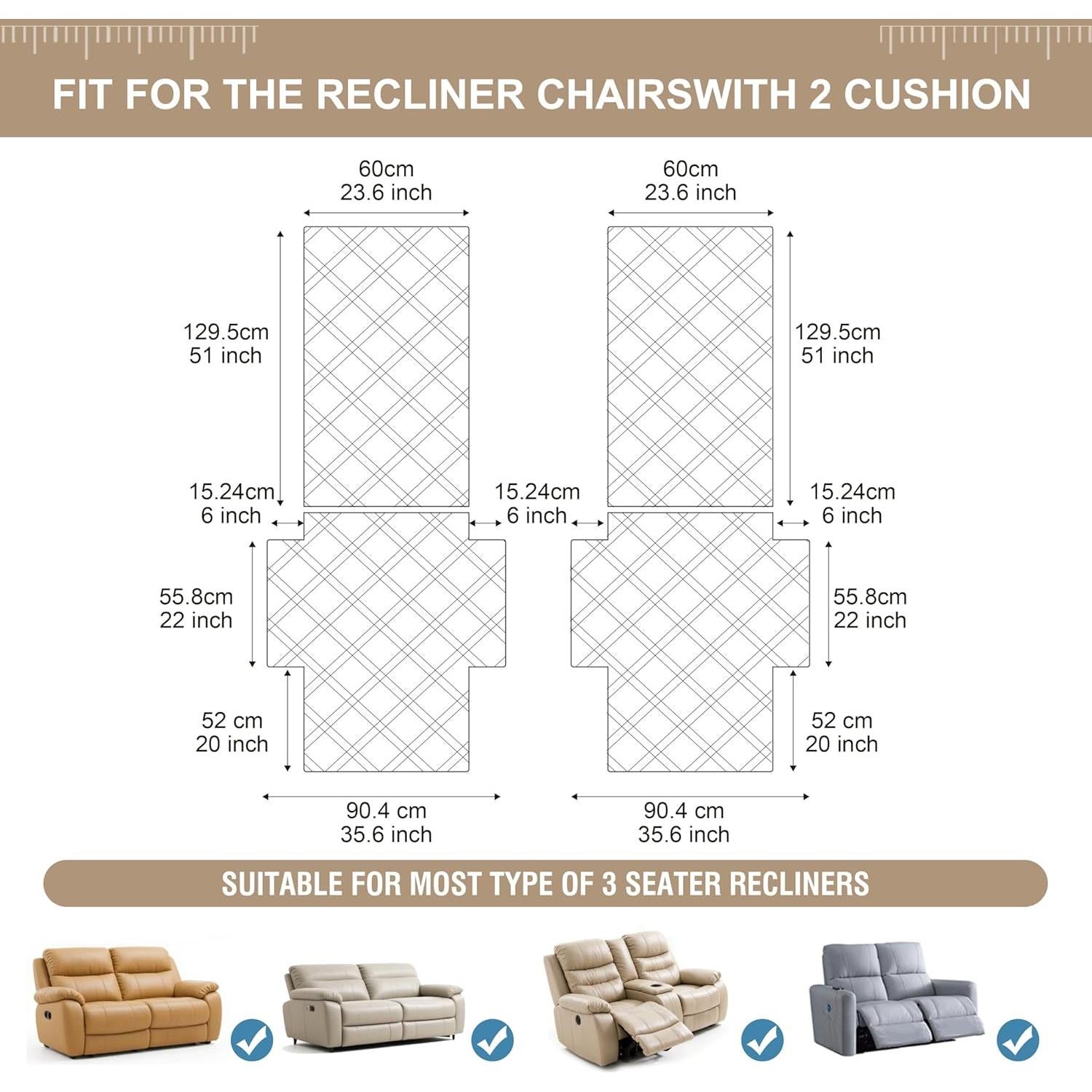 Cubierta Impermeable para Loveseat Reclinable Genina 2 Asientos Taupe