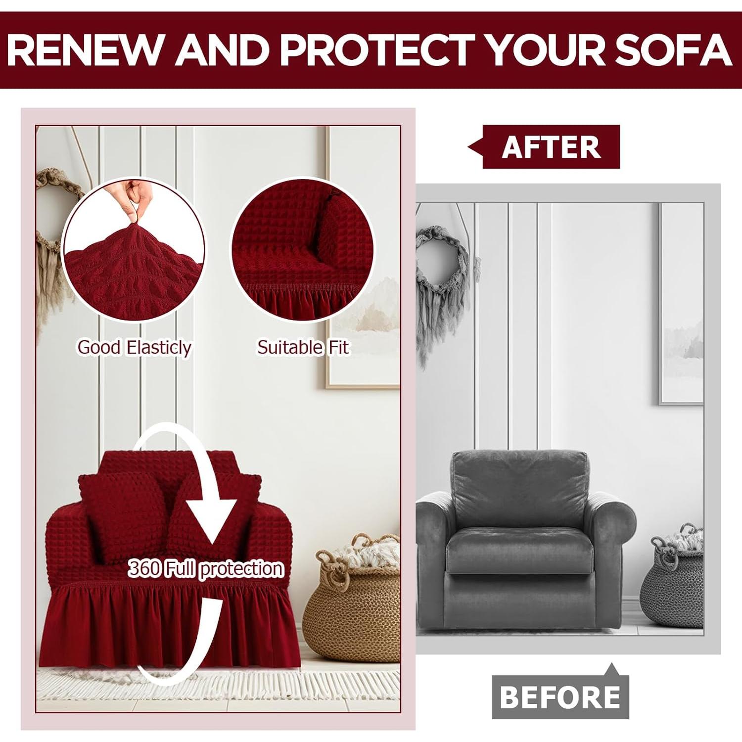 Set Funda de Sofá y Almohadas SmoothNovelty Rojo Vino S