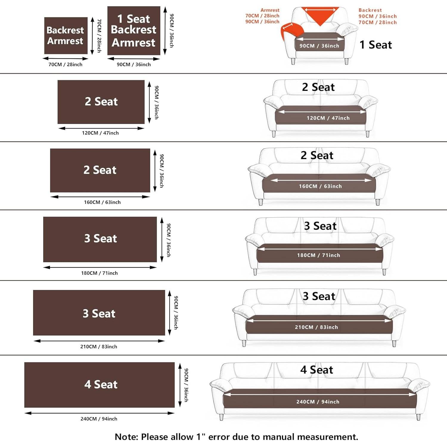 Funda de Sofá Antideslizante MDSASFD 91x180 cm Café