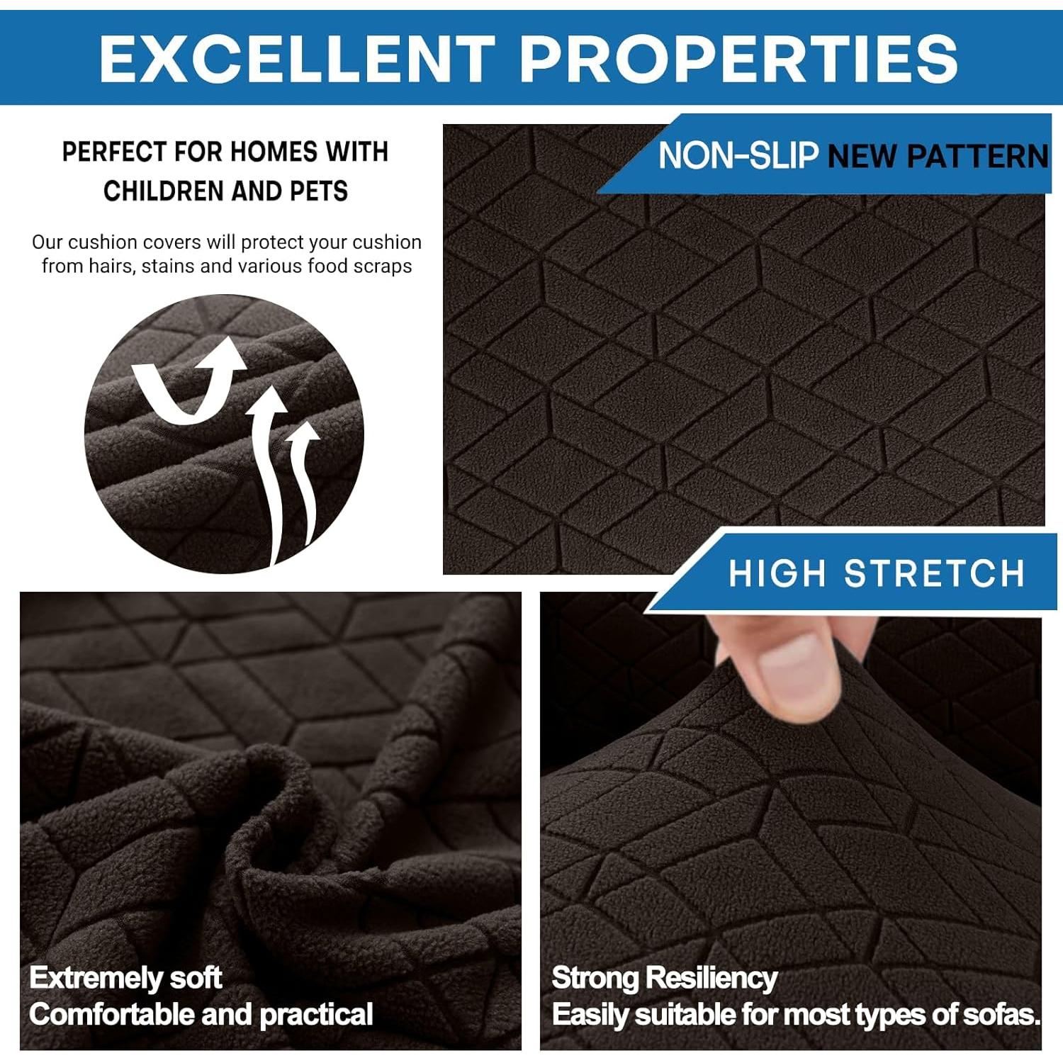 Funda de Sofá Taque Chocolate 226-261 cm 3 Cojines Lavable