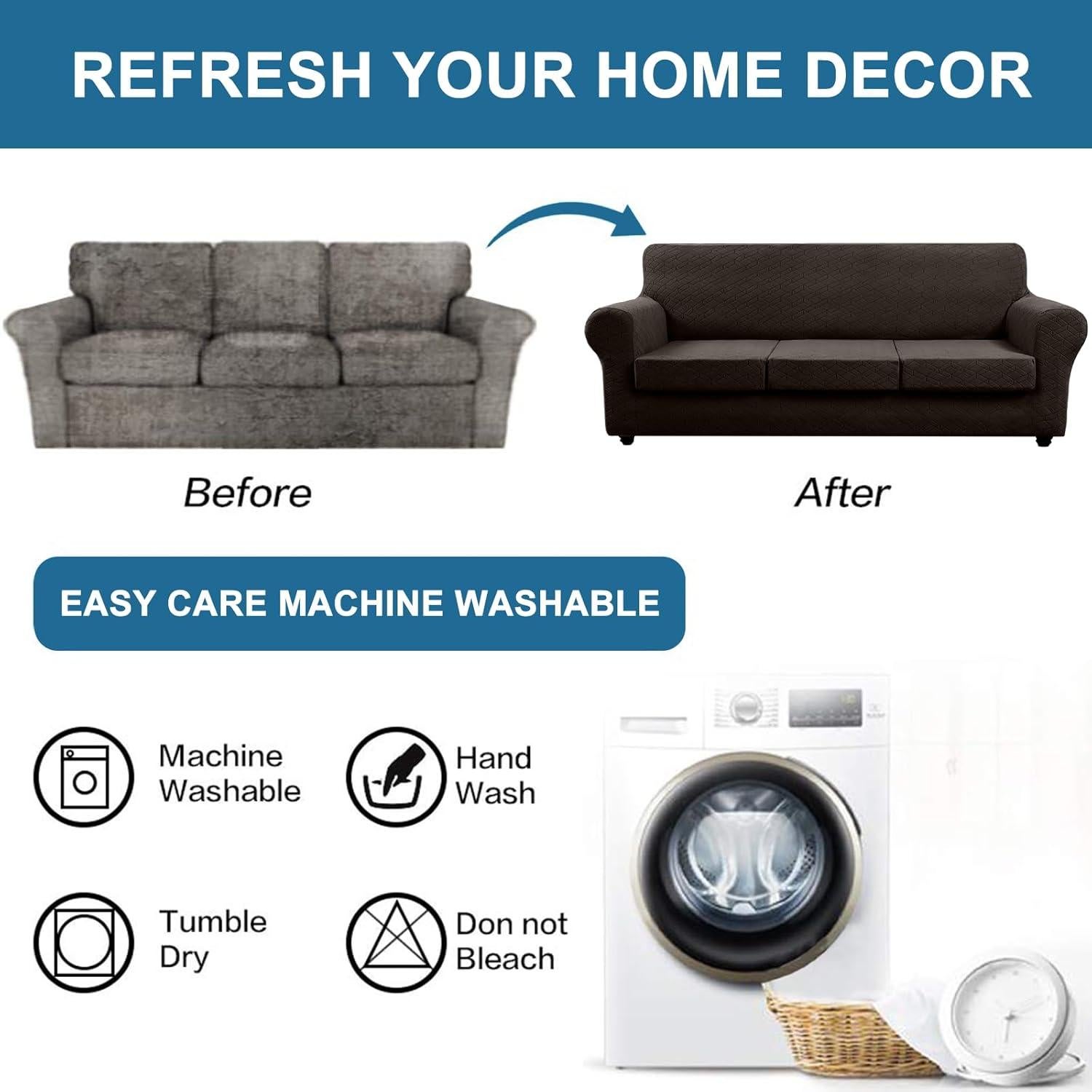 Funda de Sofá Taque Chocolate 226-261 cm 3 Cojines Lavable