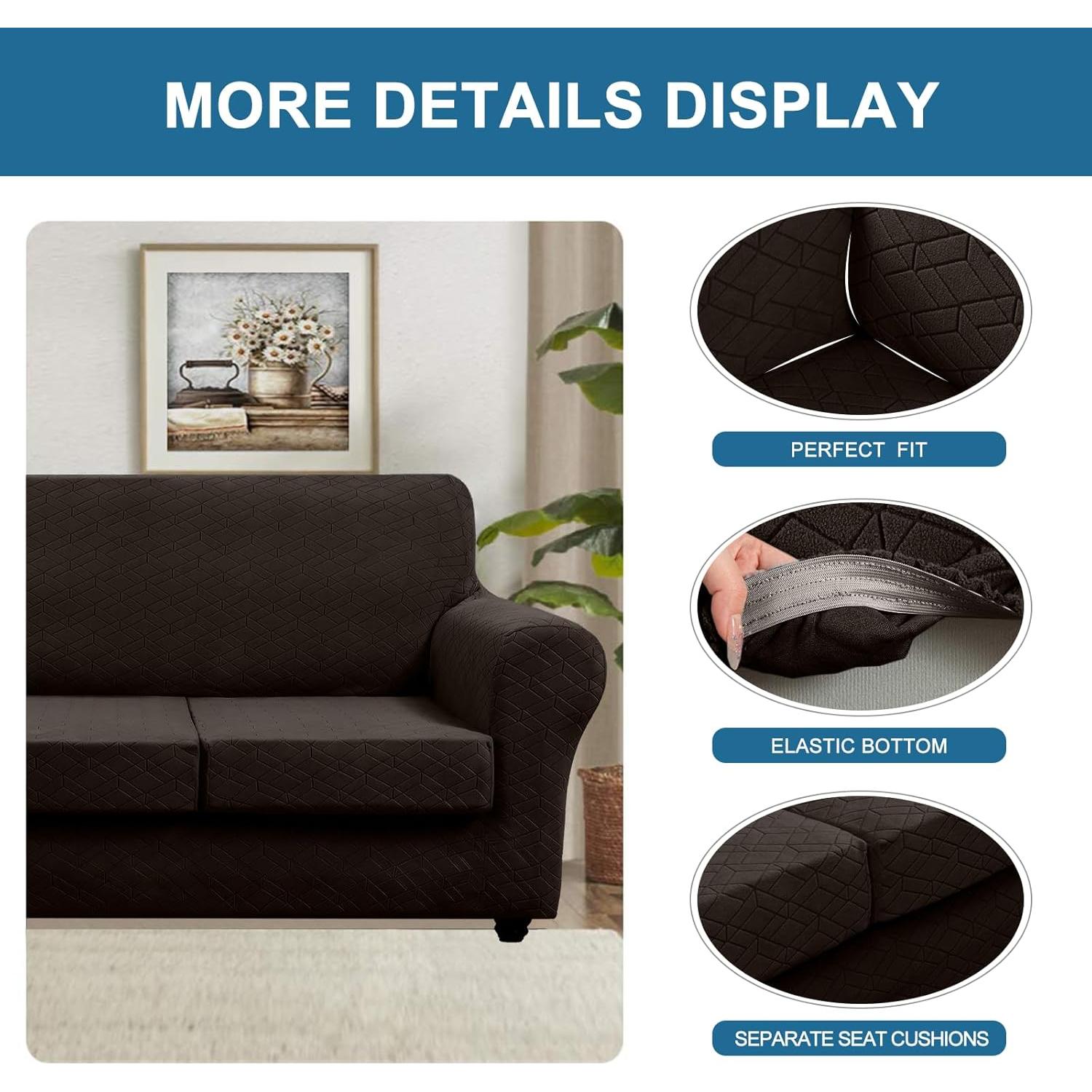 Funda de Sofá Taque Chocolate 226-261 cm 3 Cojines Lavable