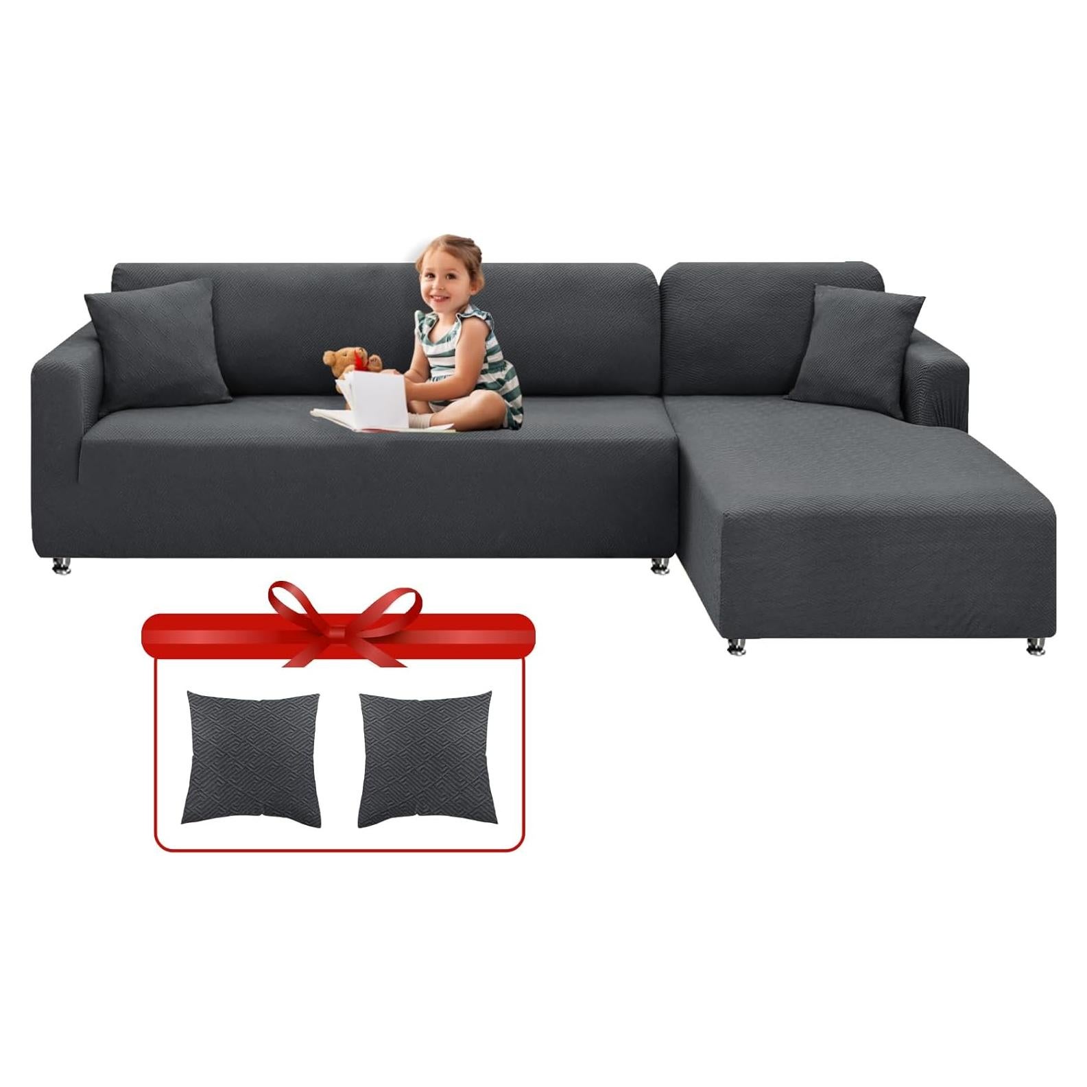 Cubierta de Sofá Seccional XINEAGE 2 Piezas Gris Antideslizante