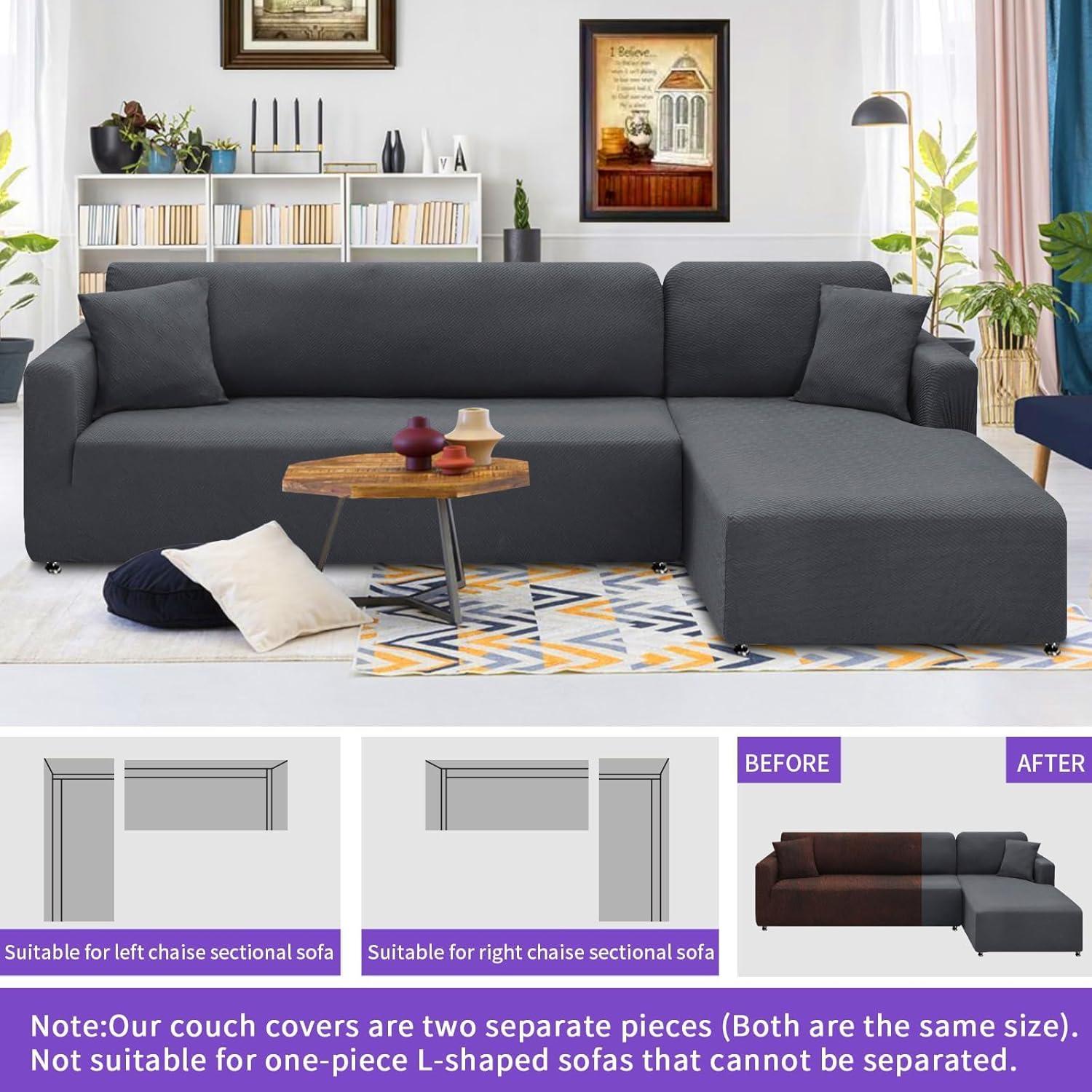 Cubierta de Sofá Seccional XINEAGE 2 Piezas Gris Antideslizante