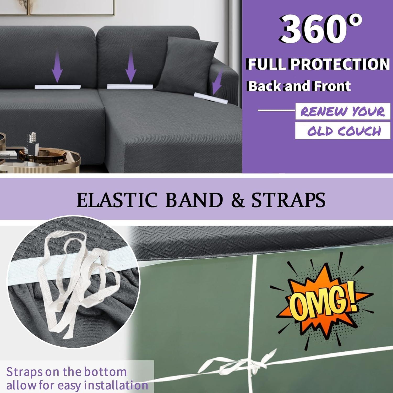 Cubierta de Sofá Seccional XINEAGE 2 Piezas Gris Antideslizante