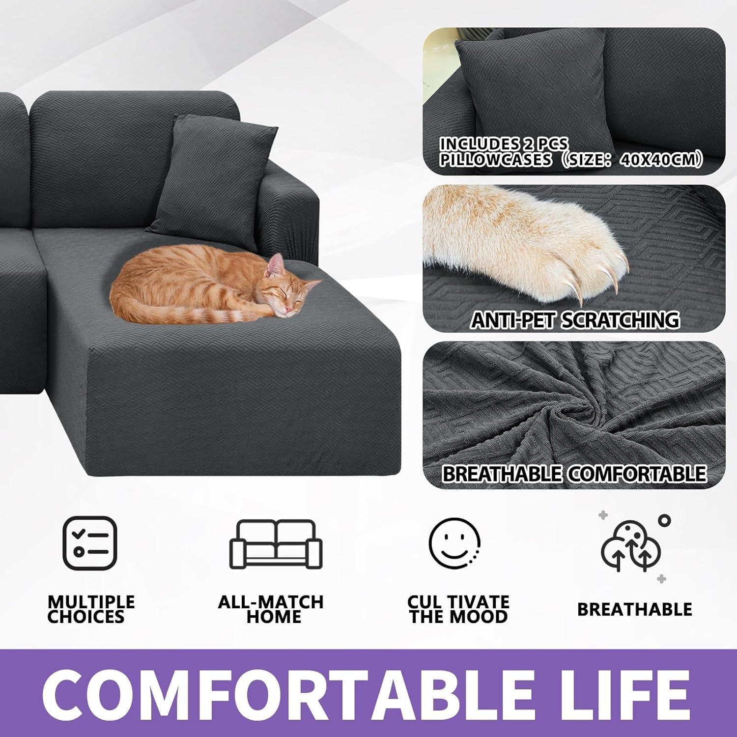 Cubierta de Sofá Seccional XINEAGE 2 Piezas Gris Antideslizante