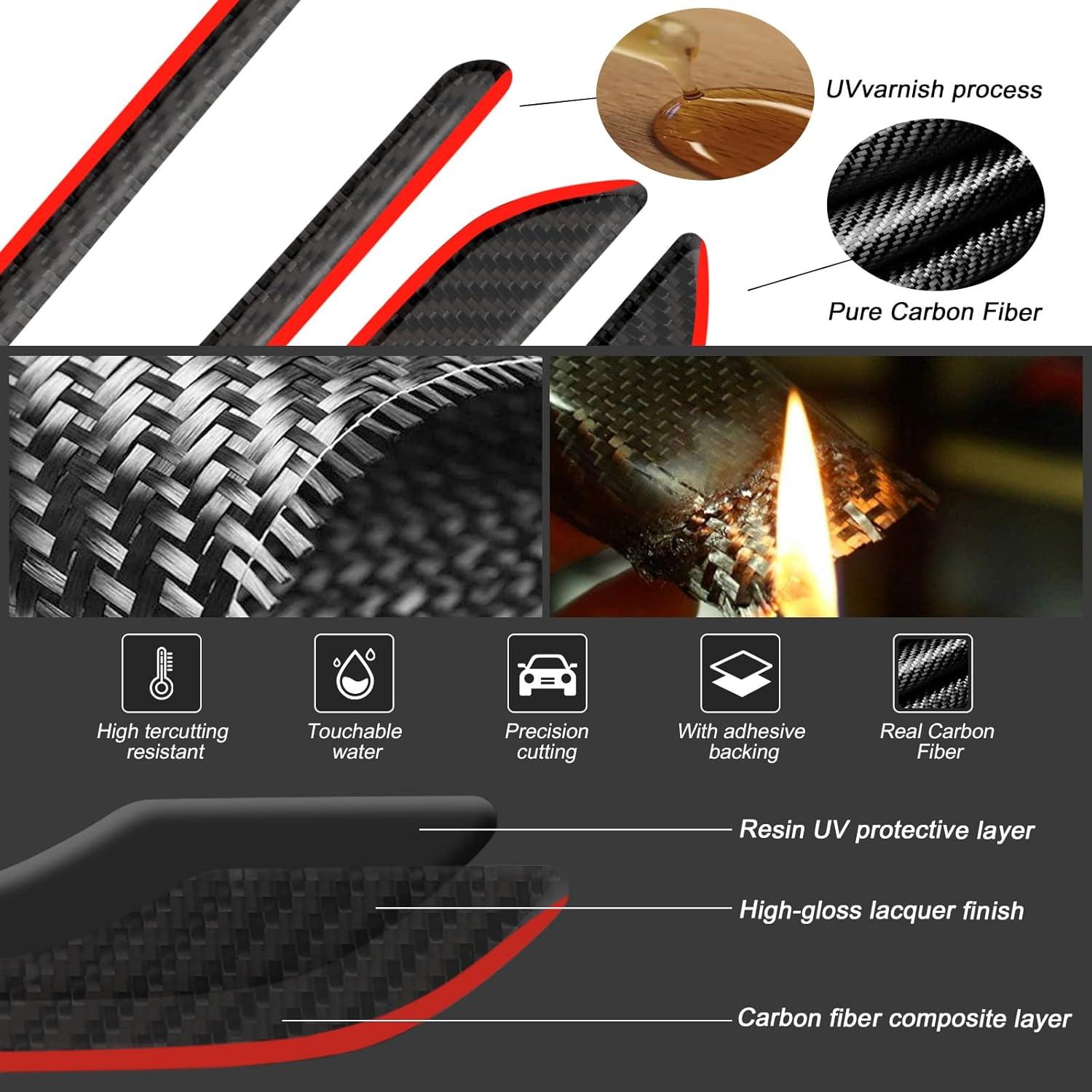 Cubiertas de Manijas de Puerta MUCKLILY para Tesla Model 3/Y - 4 Piezas Fibra de Carbono con Borde Rojo