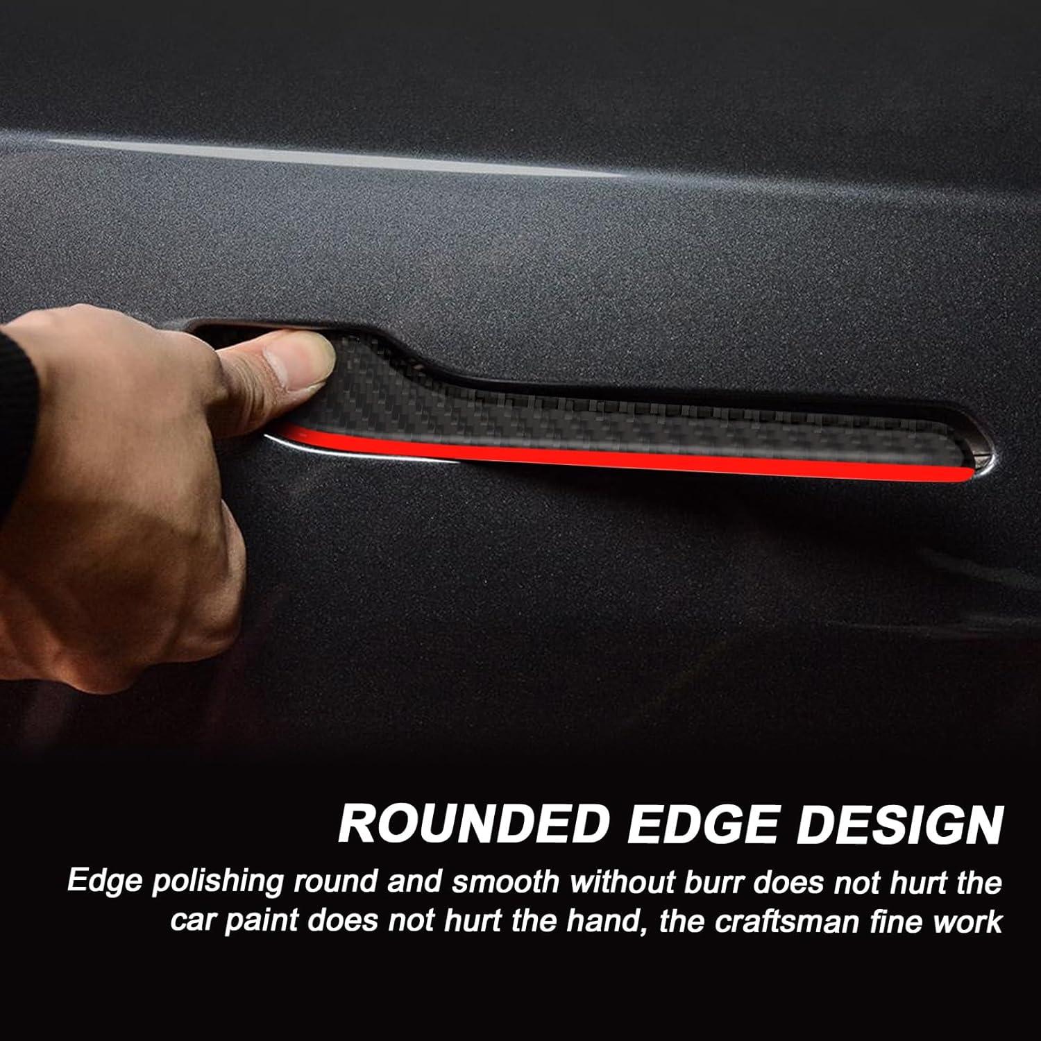 Cubiertas de Manijas de Puerta MUCKLILY para Tesla Model 3/Y - 4 Piezas Fibra de Carbono con Borde Rojo