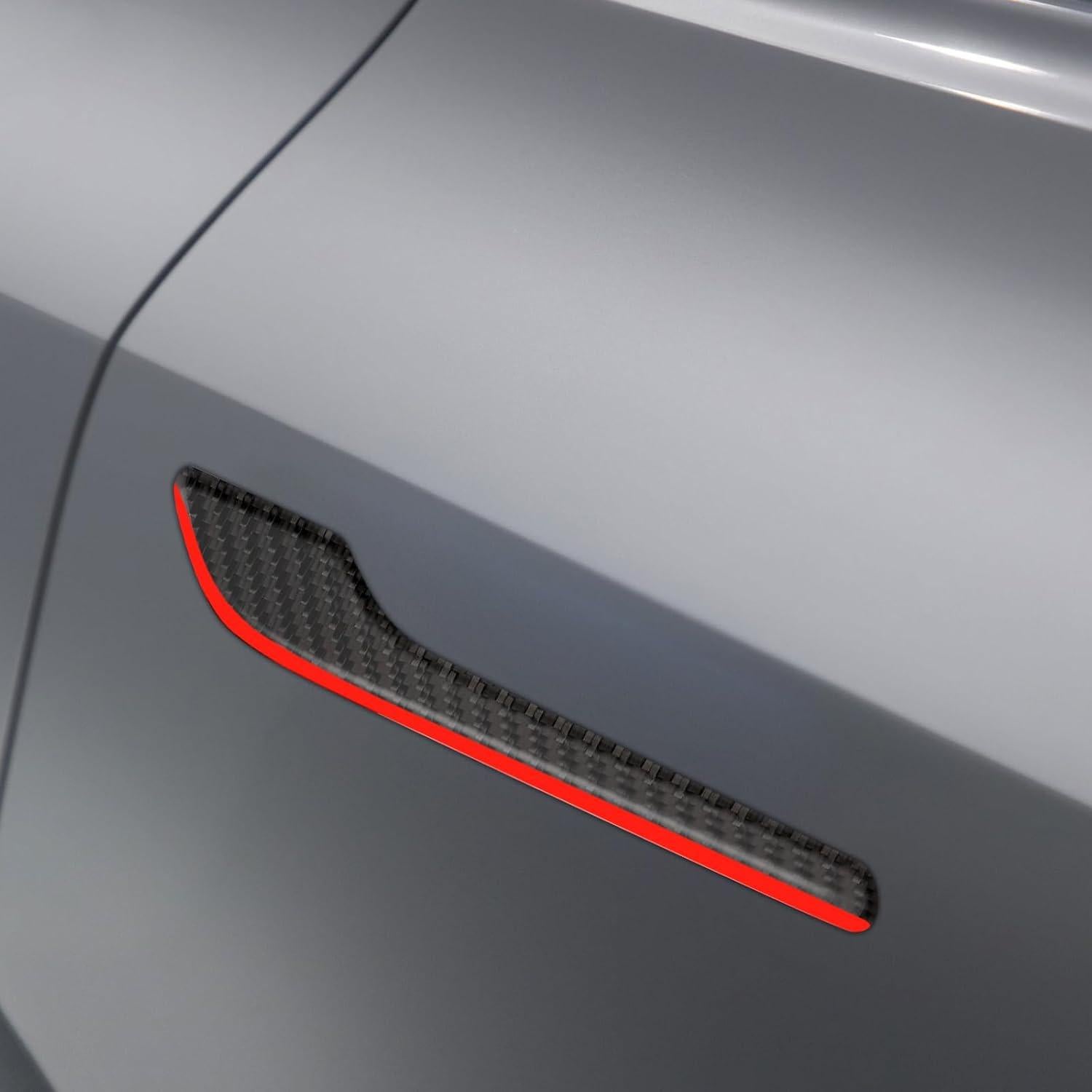Cubiertas de Manijas de Puerta MUCKLILY para Tesla Model 3/Y - 4 Piezas Fibra de Carbono con Borde Rojo
