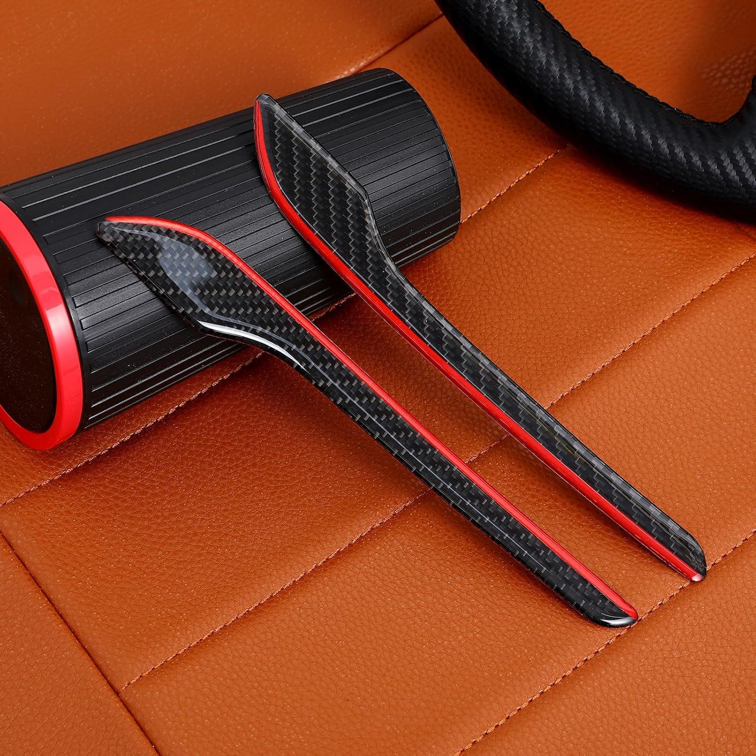 Cubiertas de Manijas de Puerta MUCKLILY para Tesla Model 3/Y - 4 Piezas Fibra de Carbono con Borde Rojo