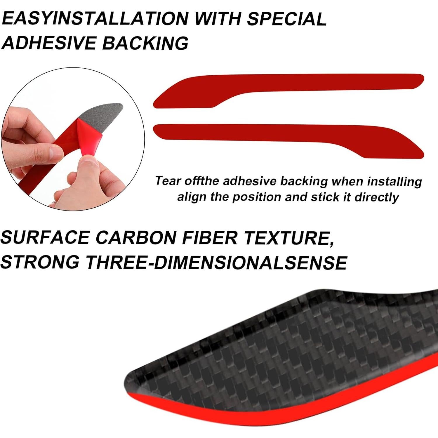 Cubiertas de Manijas de Puerta MUCKLILY para Tesla Model 3/Y - 4 Piezas Fibra de Carbono con Borde Rojo