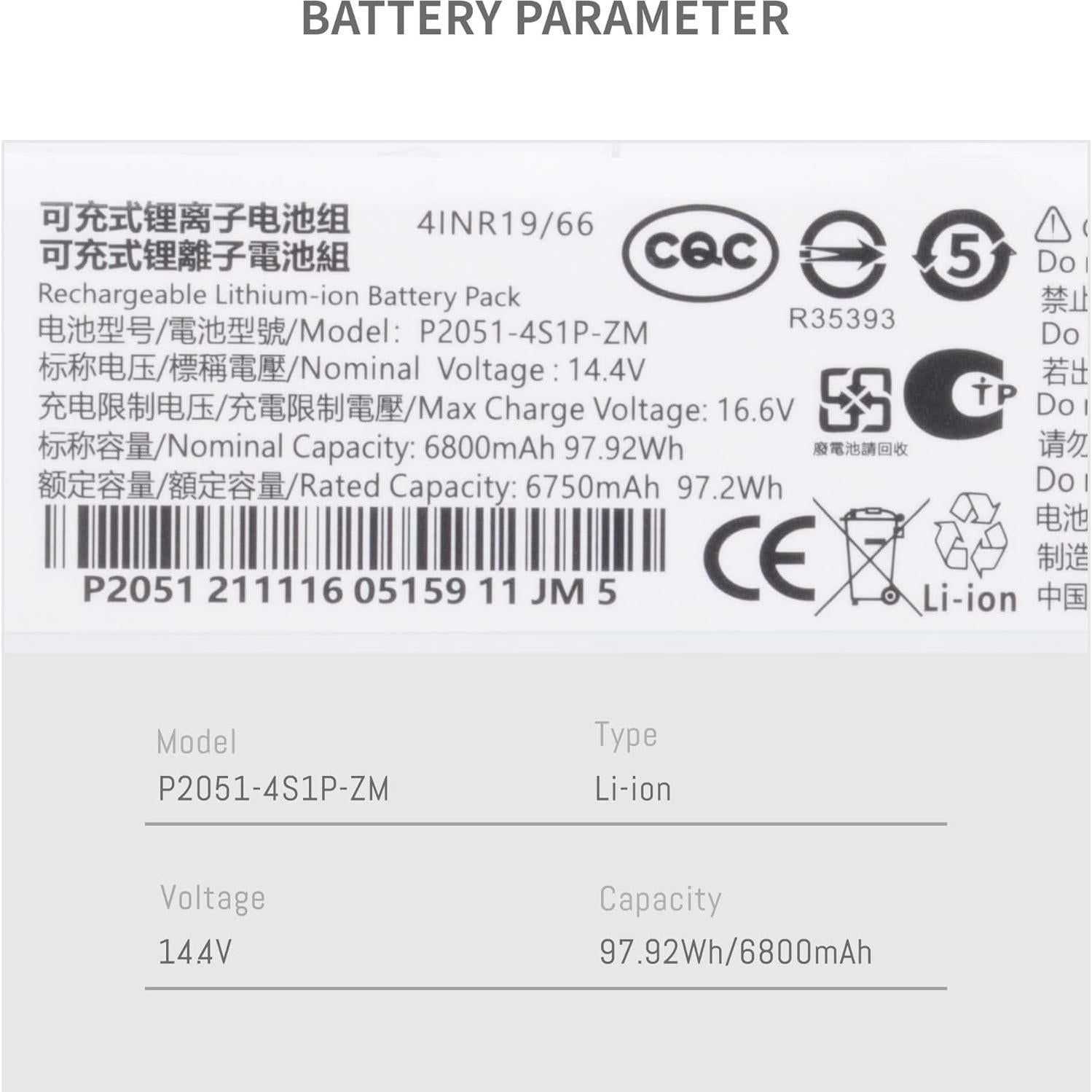 Batería de Ion de Litio 6800mAh 14.4V para Aspiradoras Dreame