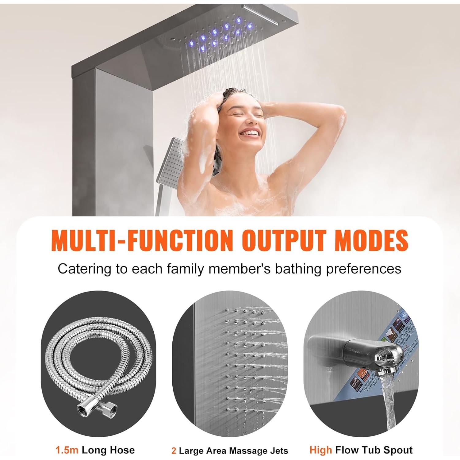 Sistema de Ducha VEVOR 5 Modos con Panel LED y 2 Jets Masaje