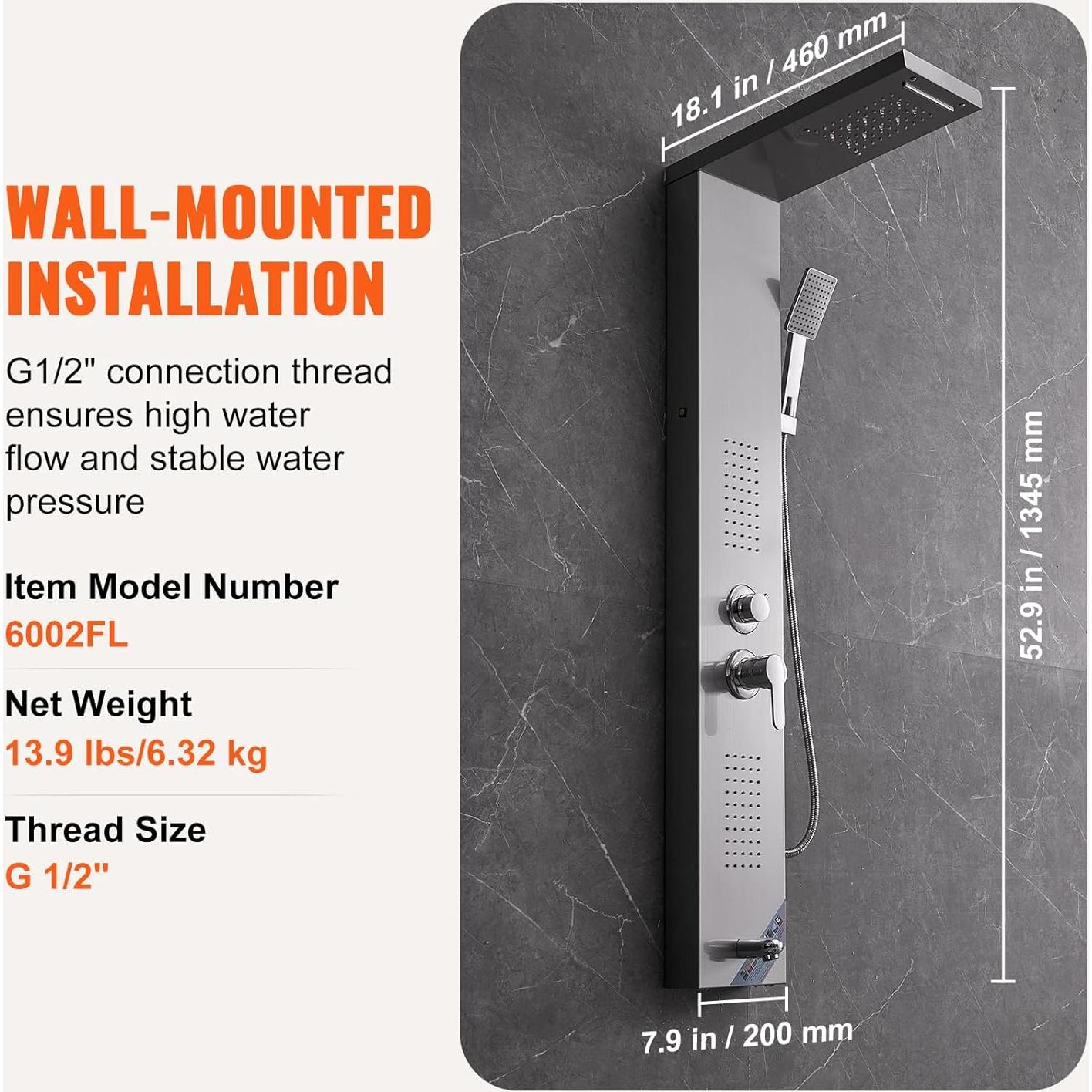 Sistema de Ducha VEVOR 5 Modos con Panel LED y 2 Jets Masaje