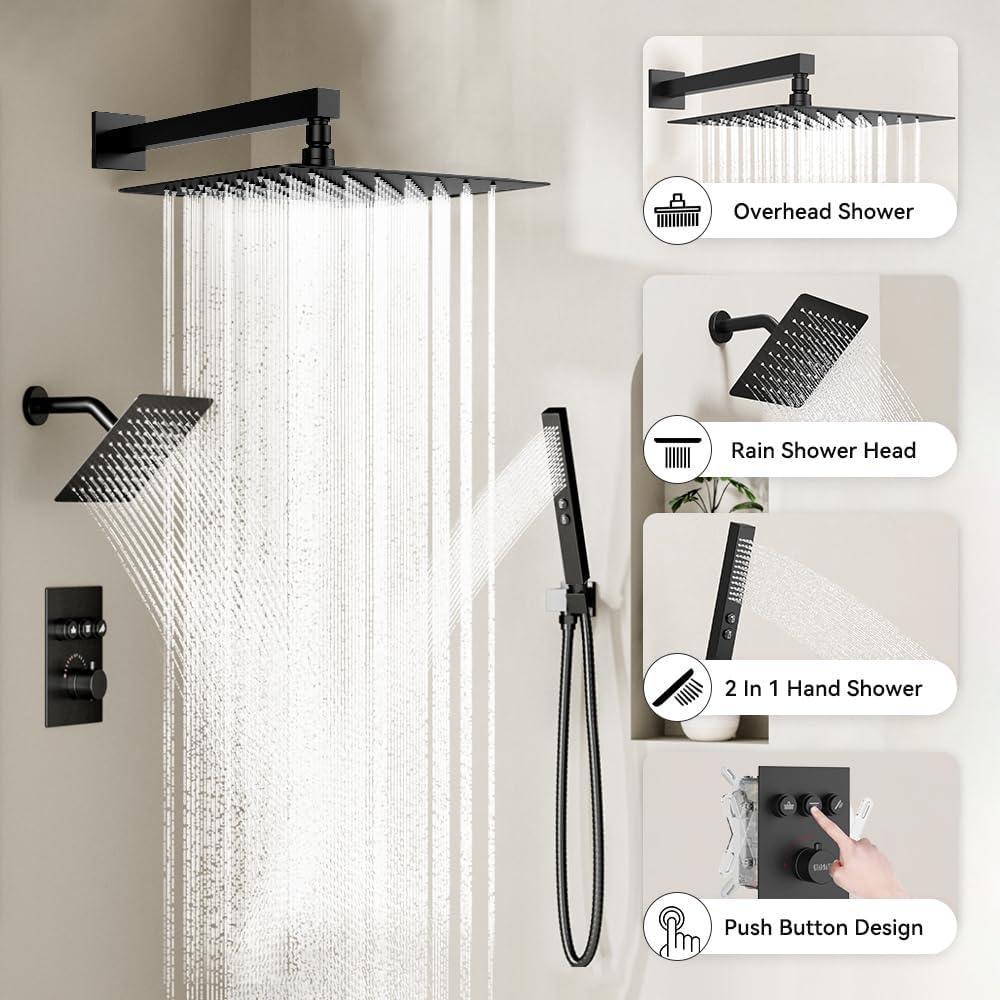 Sistema de Ducha Termostática STARBATH Negro Mate 12" y 6"