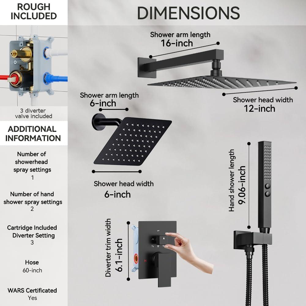 Sistema de Ducha Termostática STARBATH Negro Mate 12" y 6"
