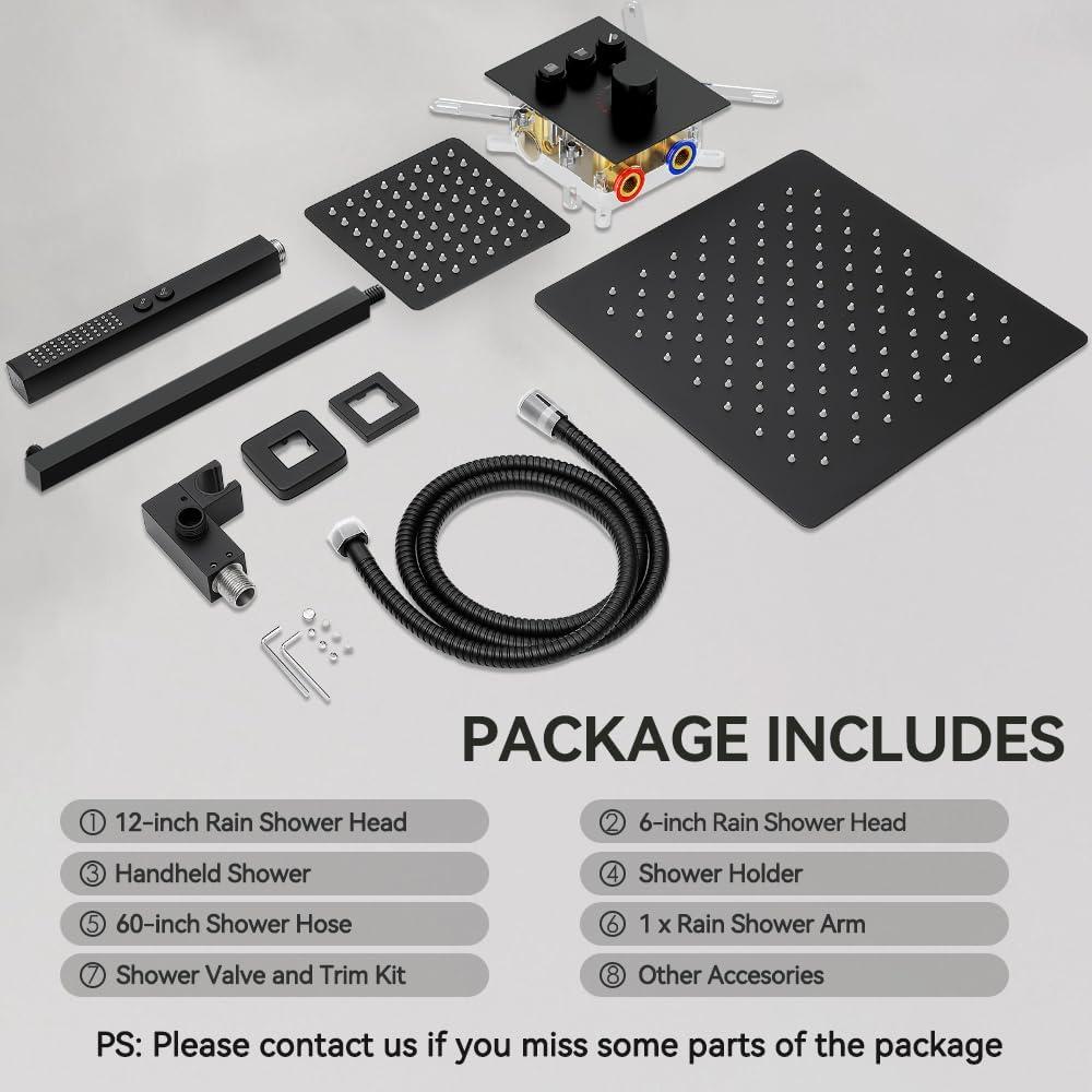 Sistema de Ducha Termostática STARBATH Negro Mate 12" y 6"