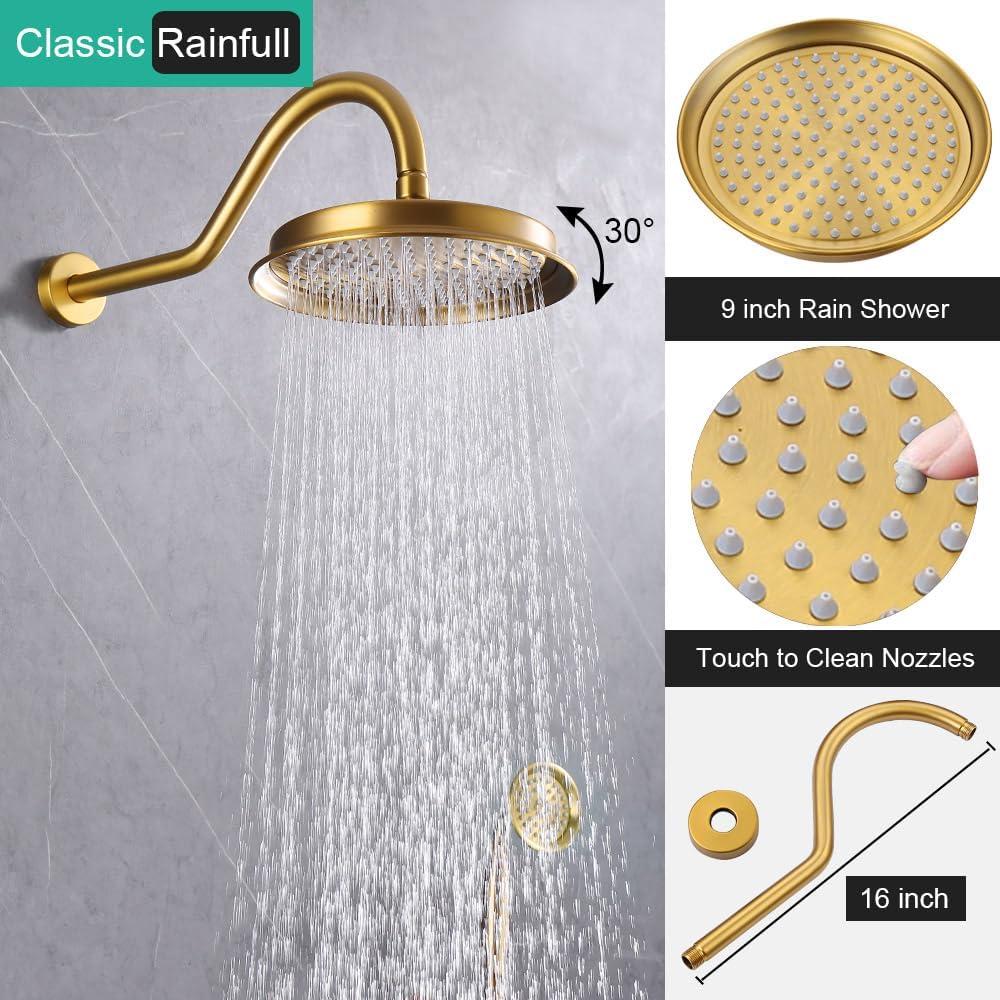 Grifo de Ducha Completo Homekicen Oro Cepillado 9" (22.86 cm)