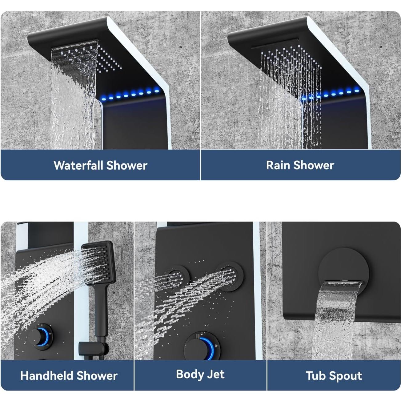Panel de Ducha LED ELLO&ALLO con Estante y Masaje, Acero Inoxidable