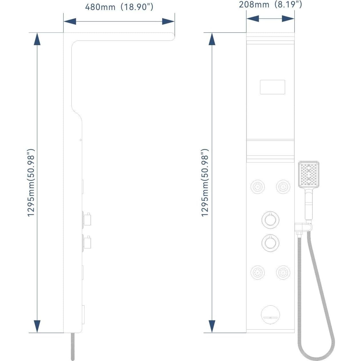 Panel de Ducha LED ELLO&ALLO con Estante y Masaje, Acero Inoxidable