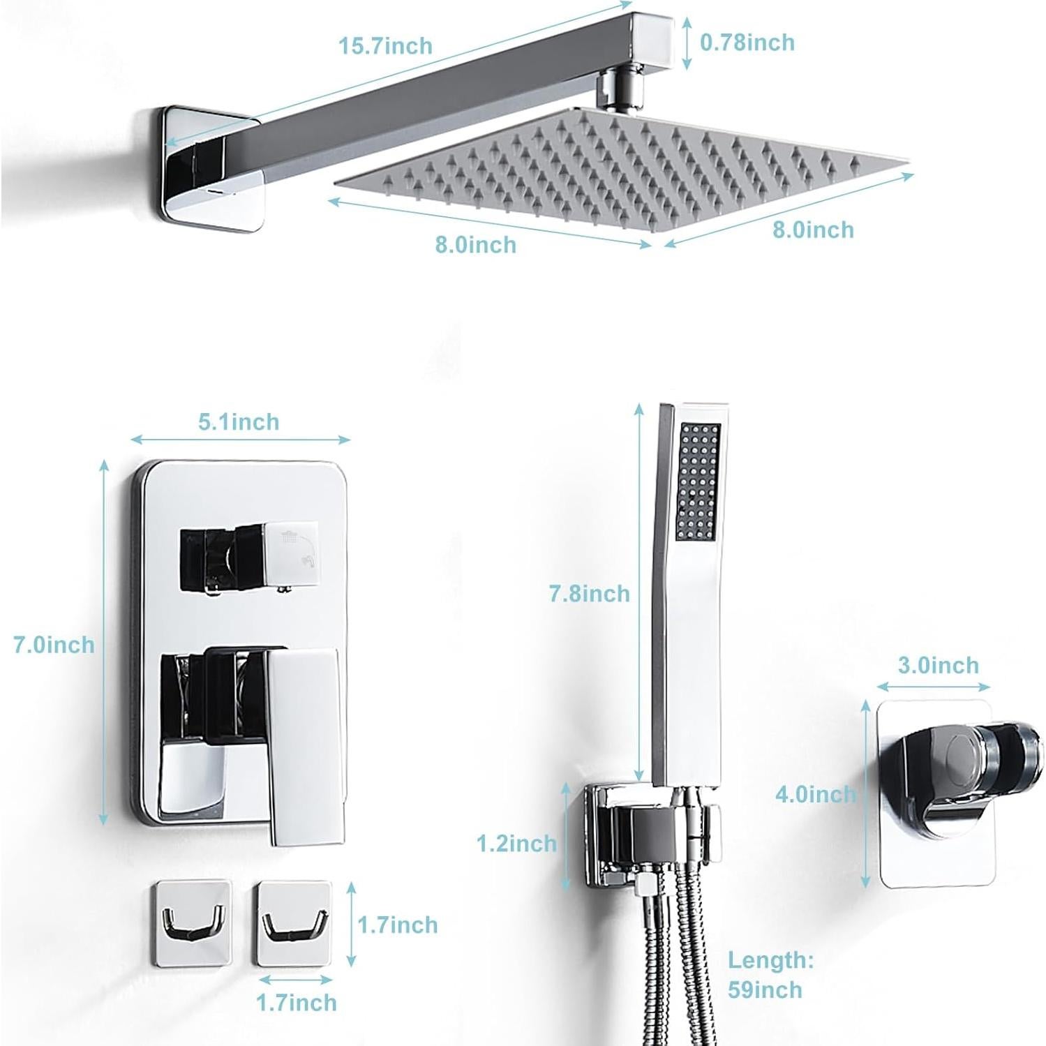 Sistema de Ducha de Lluvia RTTWYYUU 8 Pulgadas Cromo Montaje en Pared
