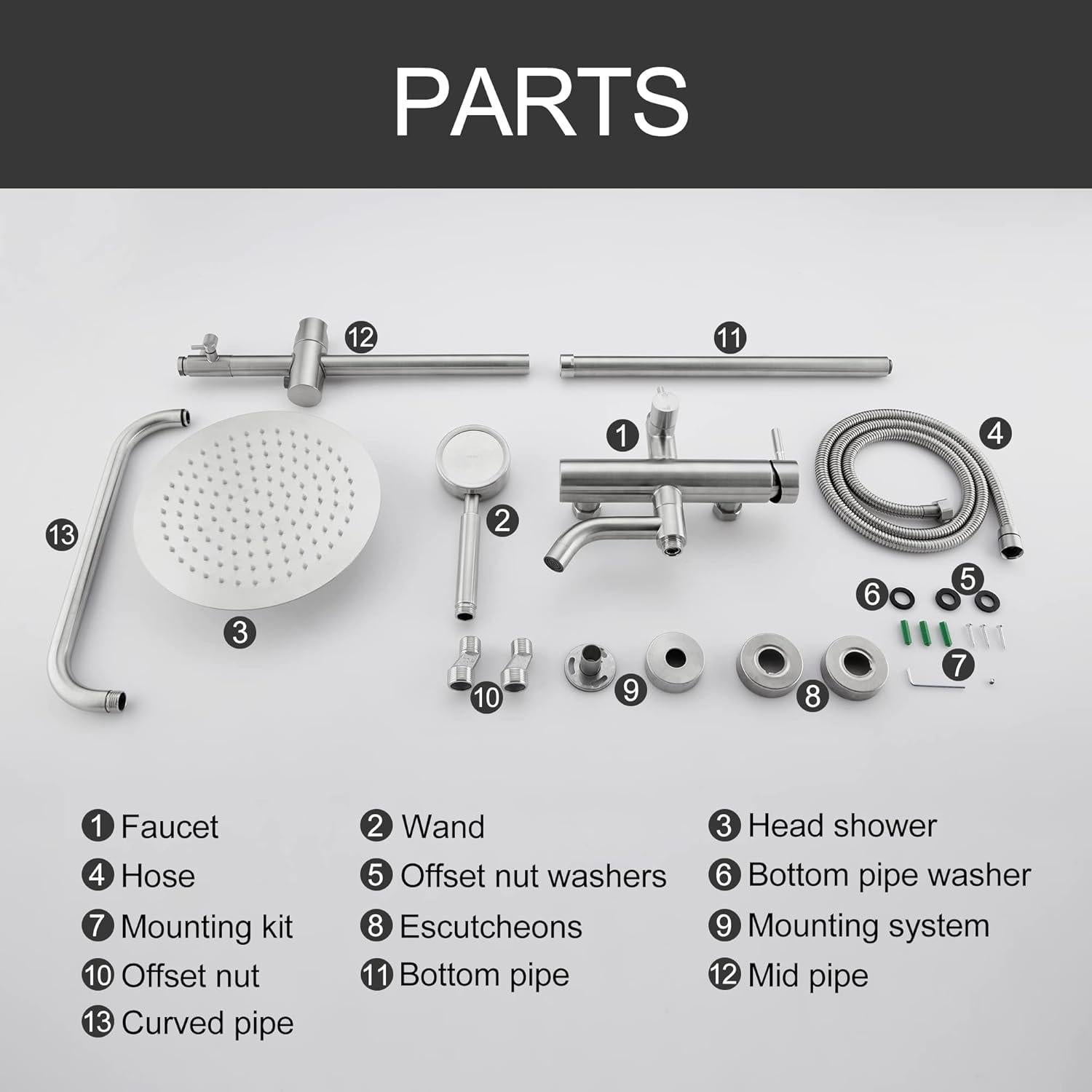 Kit de Ducha Exterior Foroute ESHOWER-001 Acero Inoxidable 25.4 cm