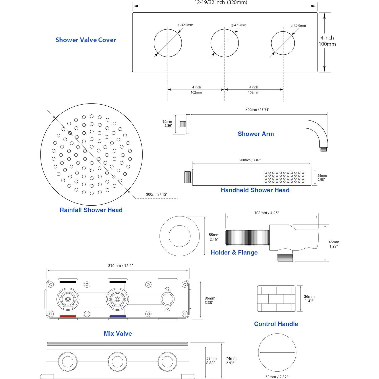 Sistema de Ducha de Lluvia TRUSTMI 30 cm Oro Cepillado