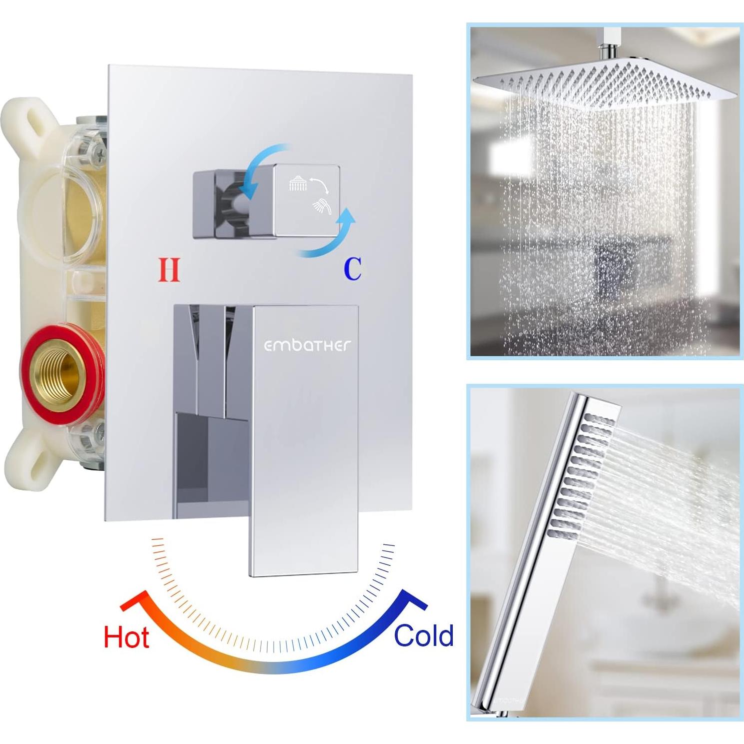 Sistema de Ducha EMBATHER Cromo Pulido 10 Pulgadas Alta Presión