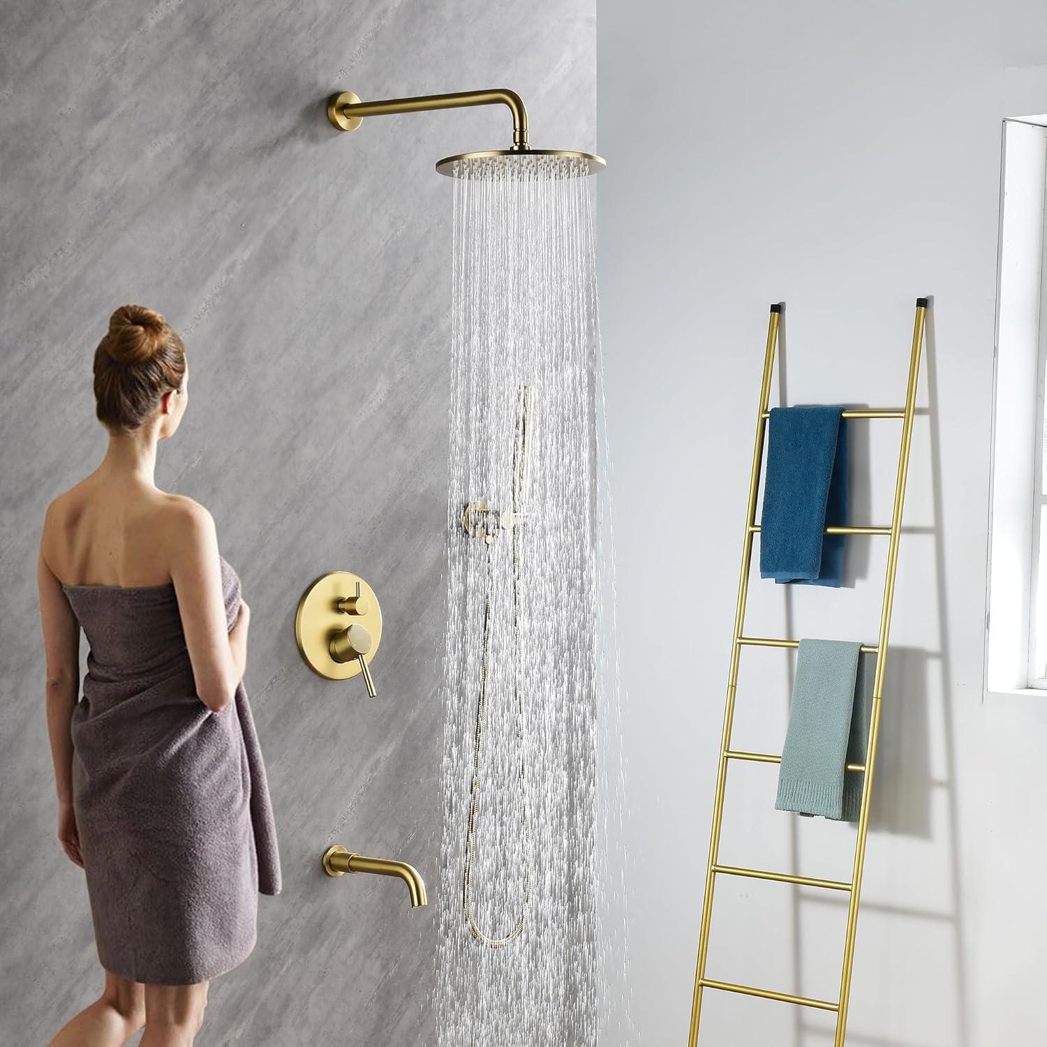 Sistema de Ducha de Lluvia Tomfaucet Oro Cepillado 3 Funciones