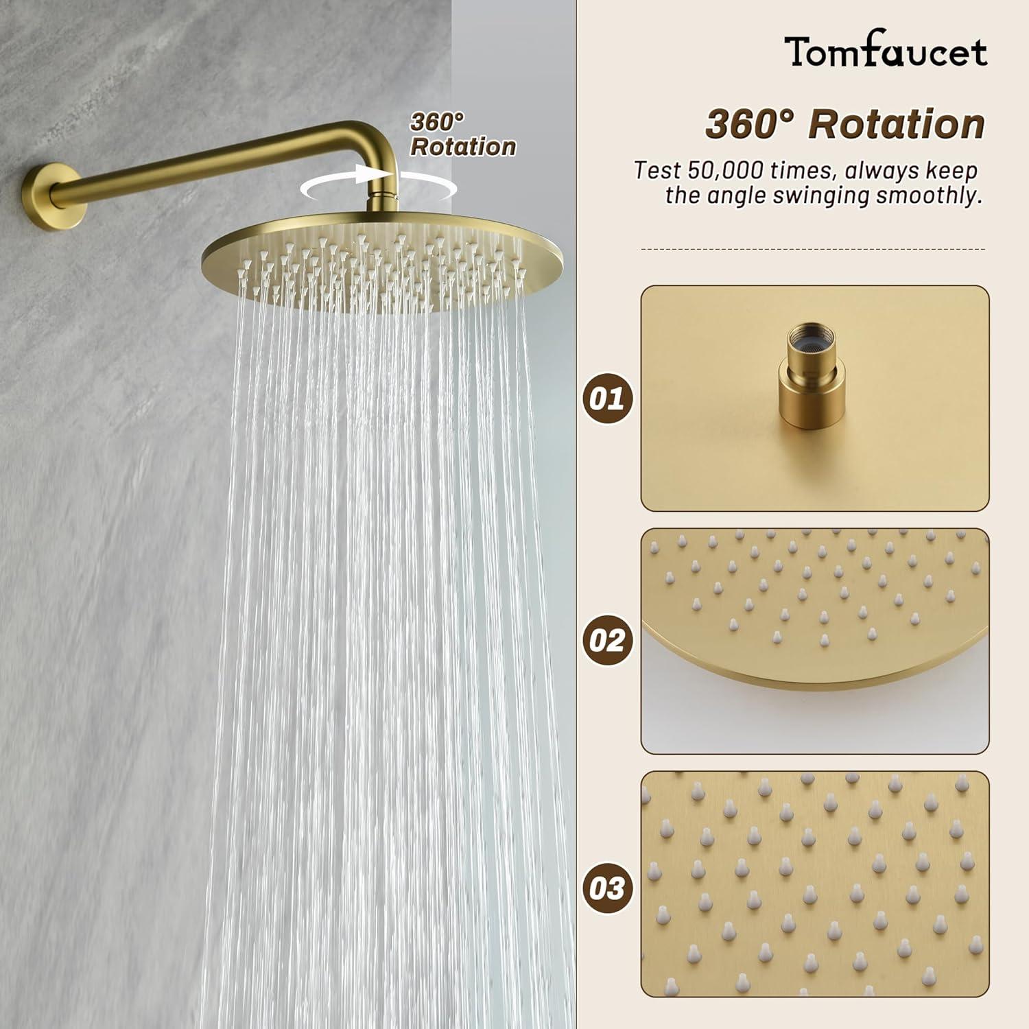 Sistema de Ducha de Lluvia Tomfaucet Oro Cepillado 3 Funciones