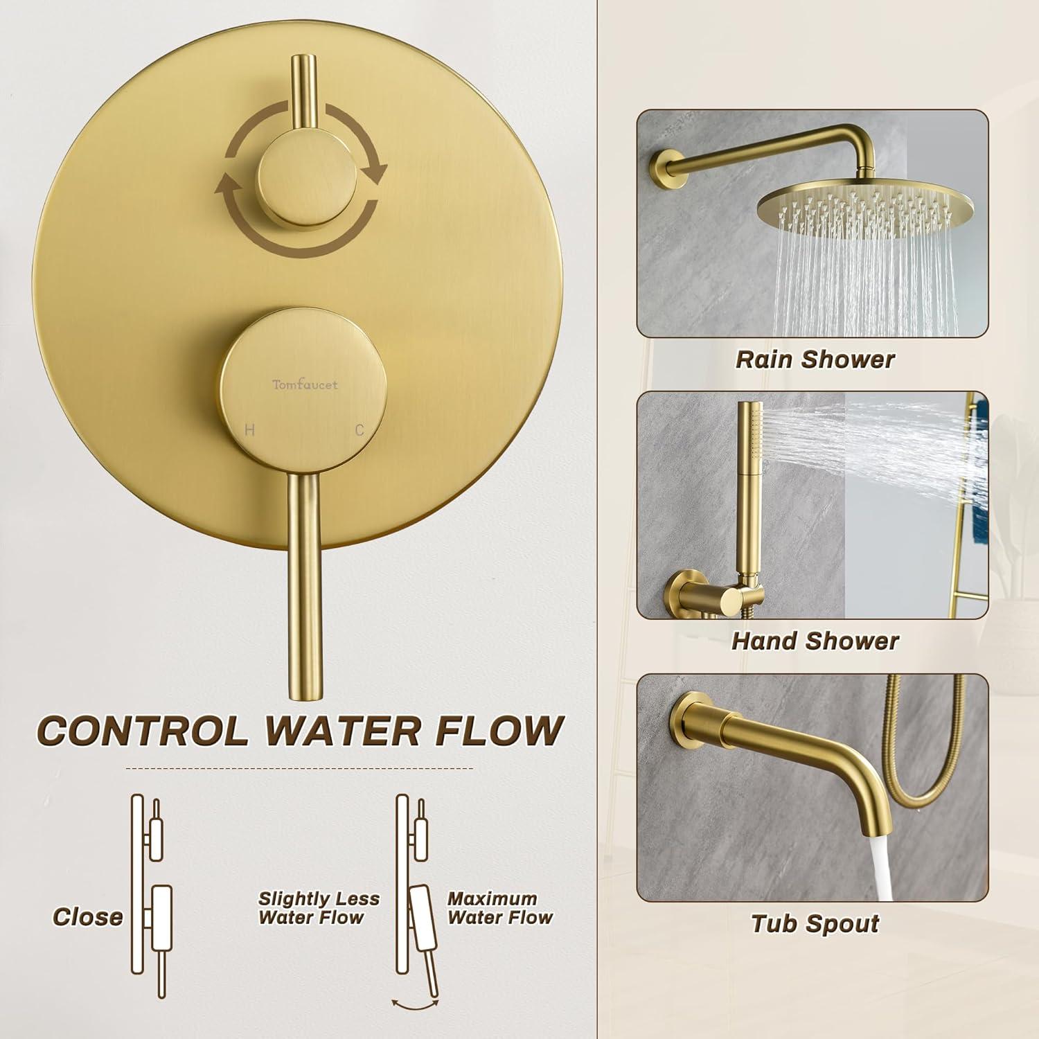 Sistema de Ducha de Lluvia Tomfaucet Oro Cepillado 3 Funciones