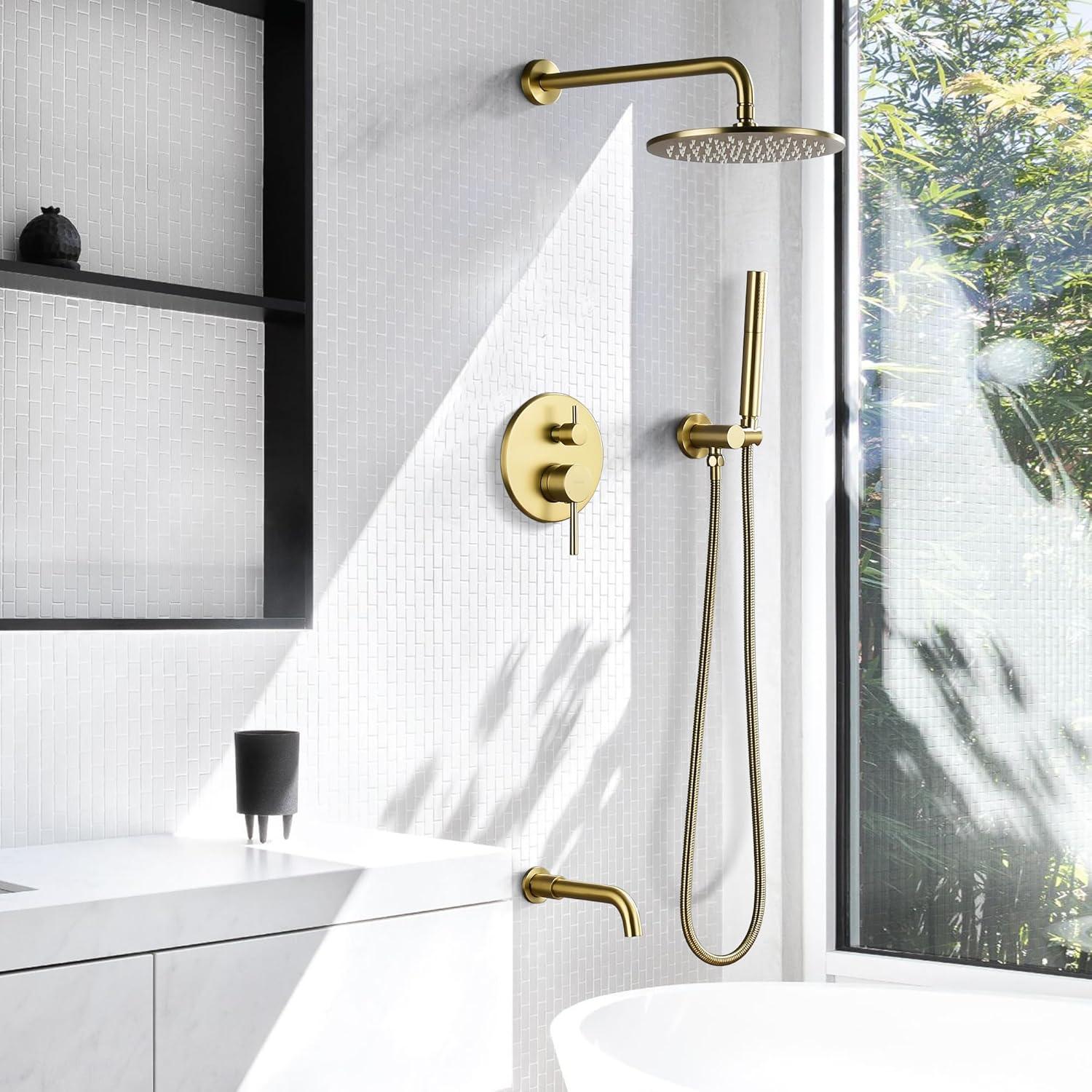 Sistema de Ducha de Lluvia Tomfaucet Oro Cepillado 3 Funciones