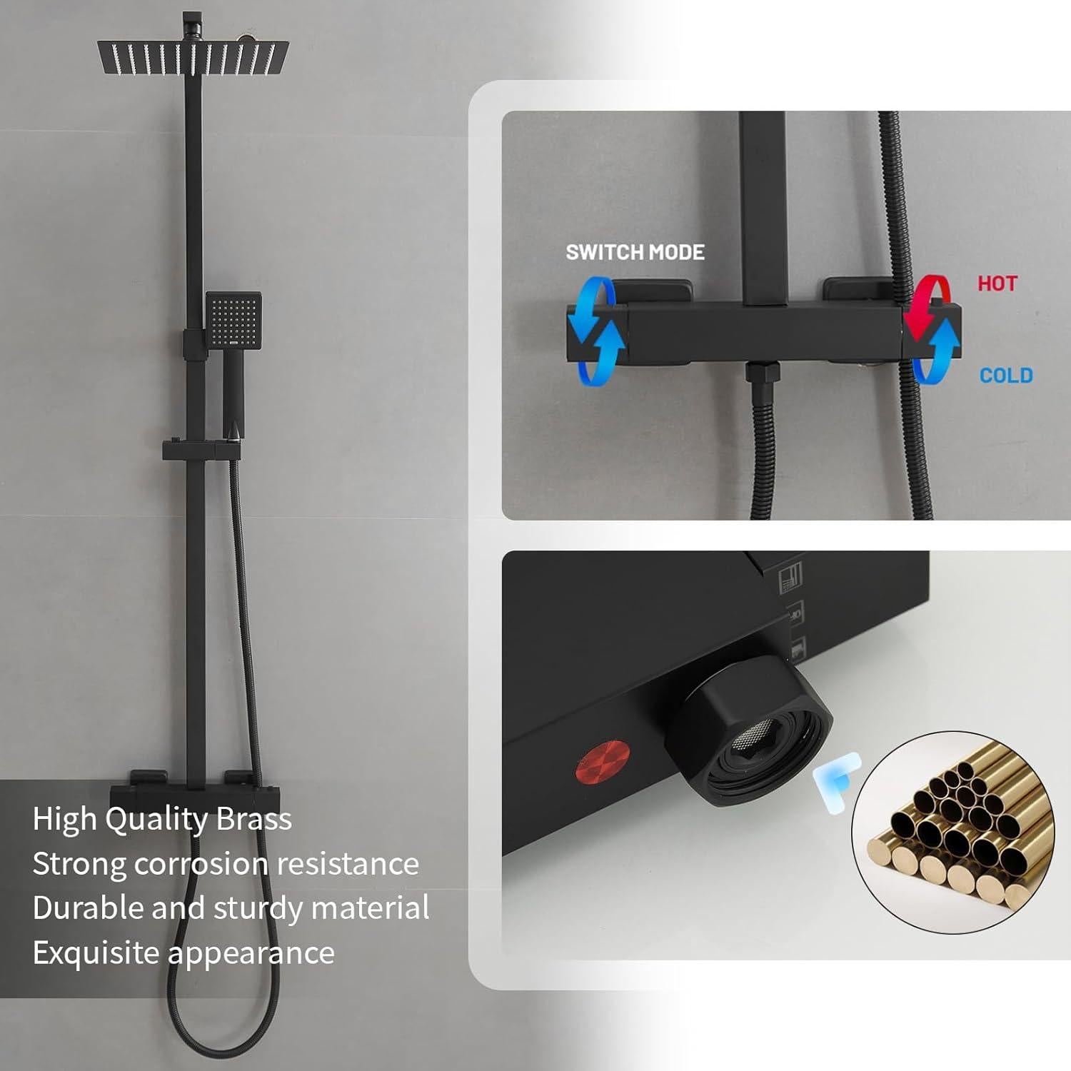 Kit de Ducha Exterior BWE 10 Pulgadas Negro Mate Doble Función