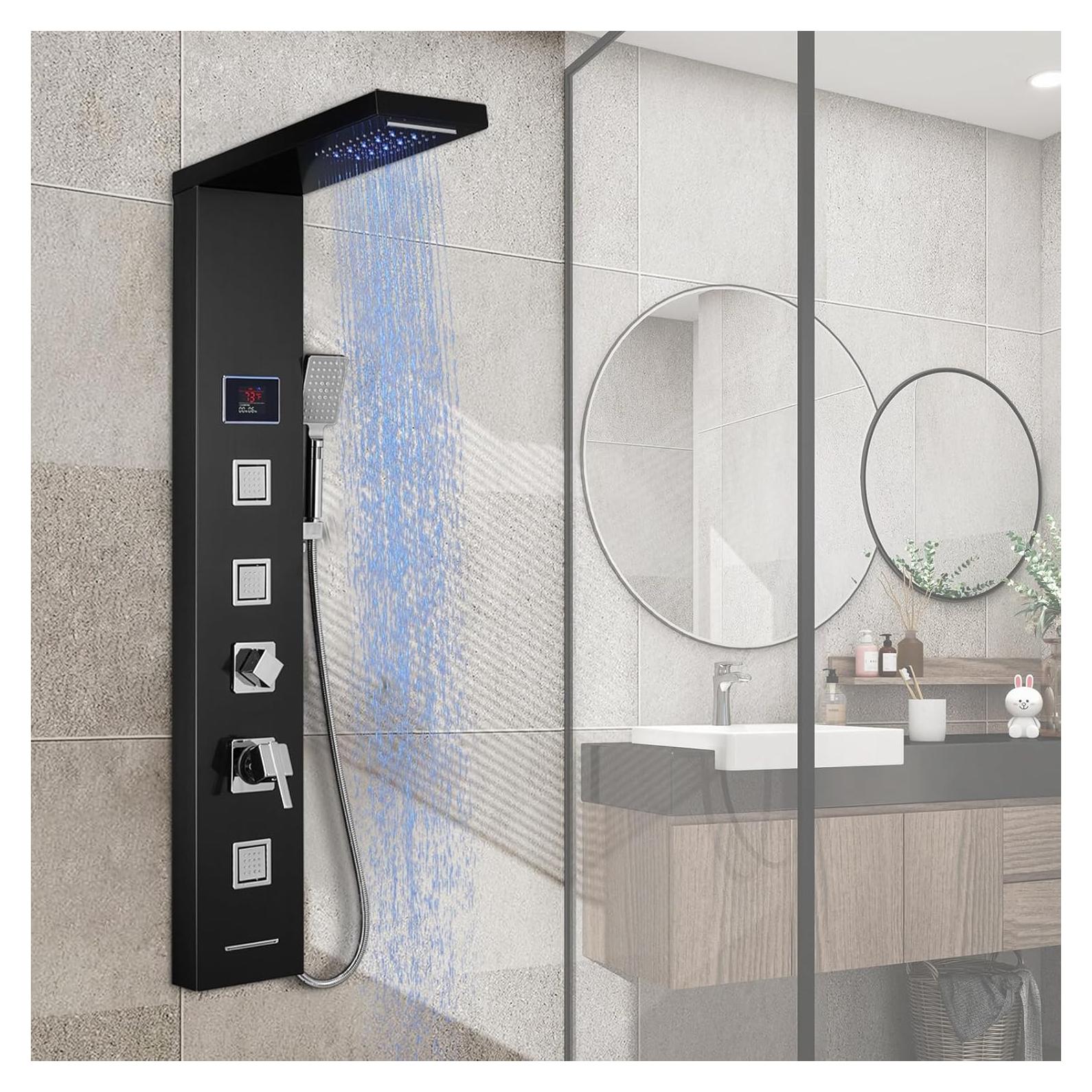 Panel de Ducha ROVOGO con Luces LED y Pantalla Digital - Negro