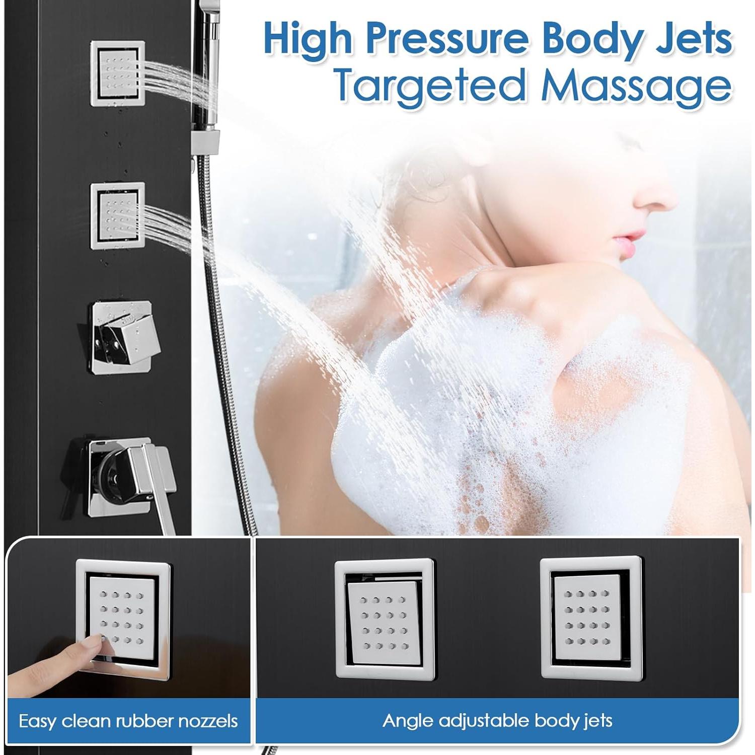 Panel de Ducha ROVOGO con Luces LED y Pantalla Digital - Negro