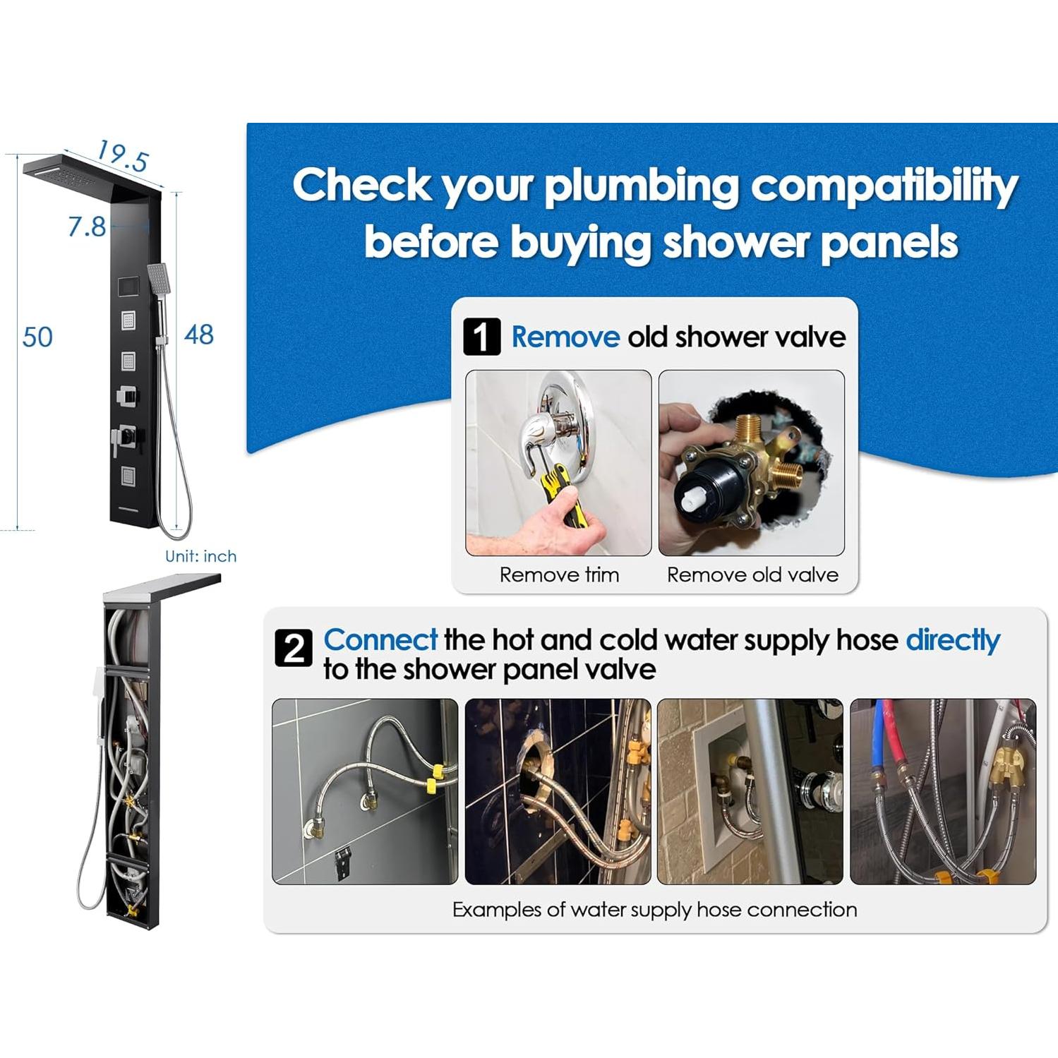 Panel de Ducha ROVOGO con Luces LED y Pantalla Digital - Negro