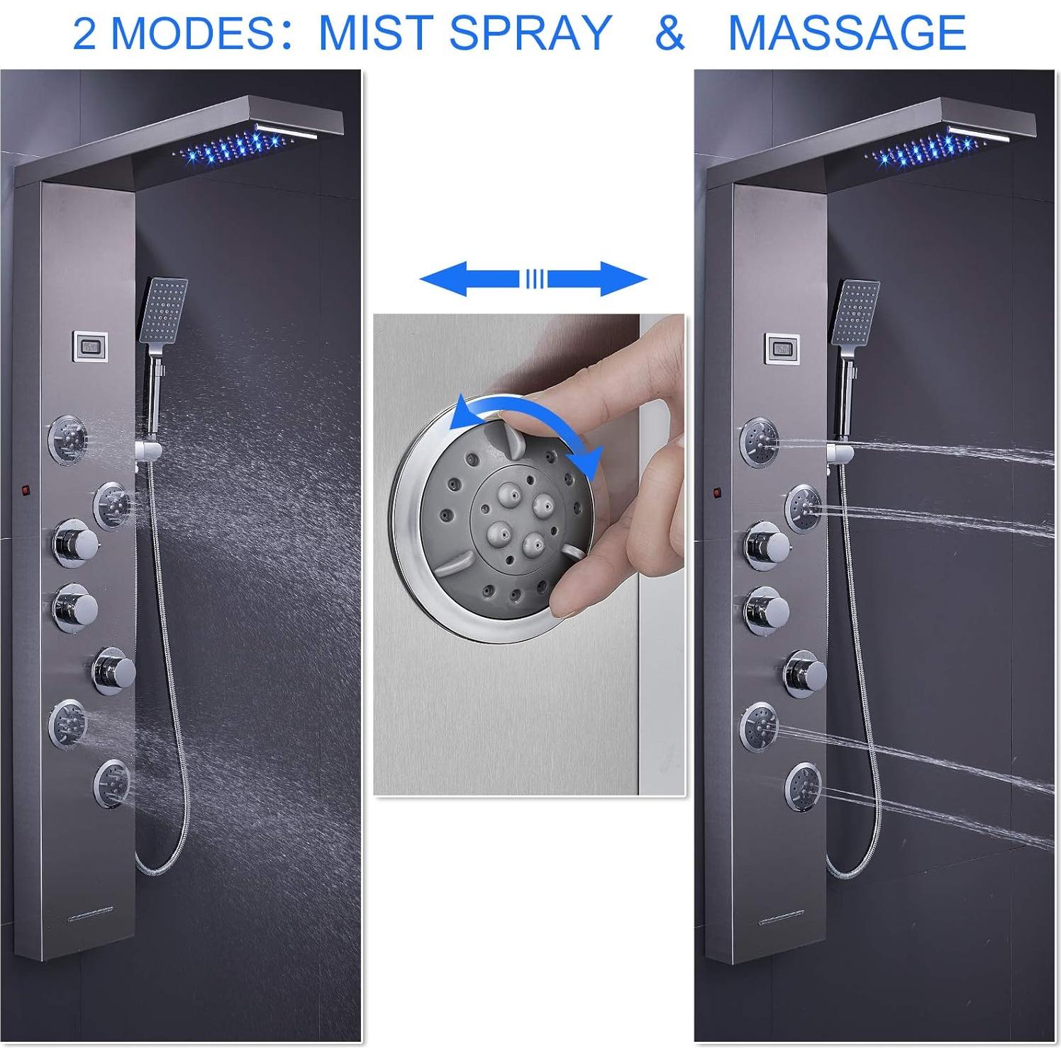 Panel de Ducha LED MENATT 6 en 1 Acero Inoxidable Cepillado