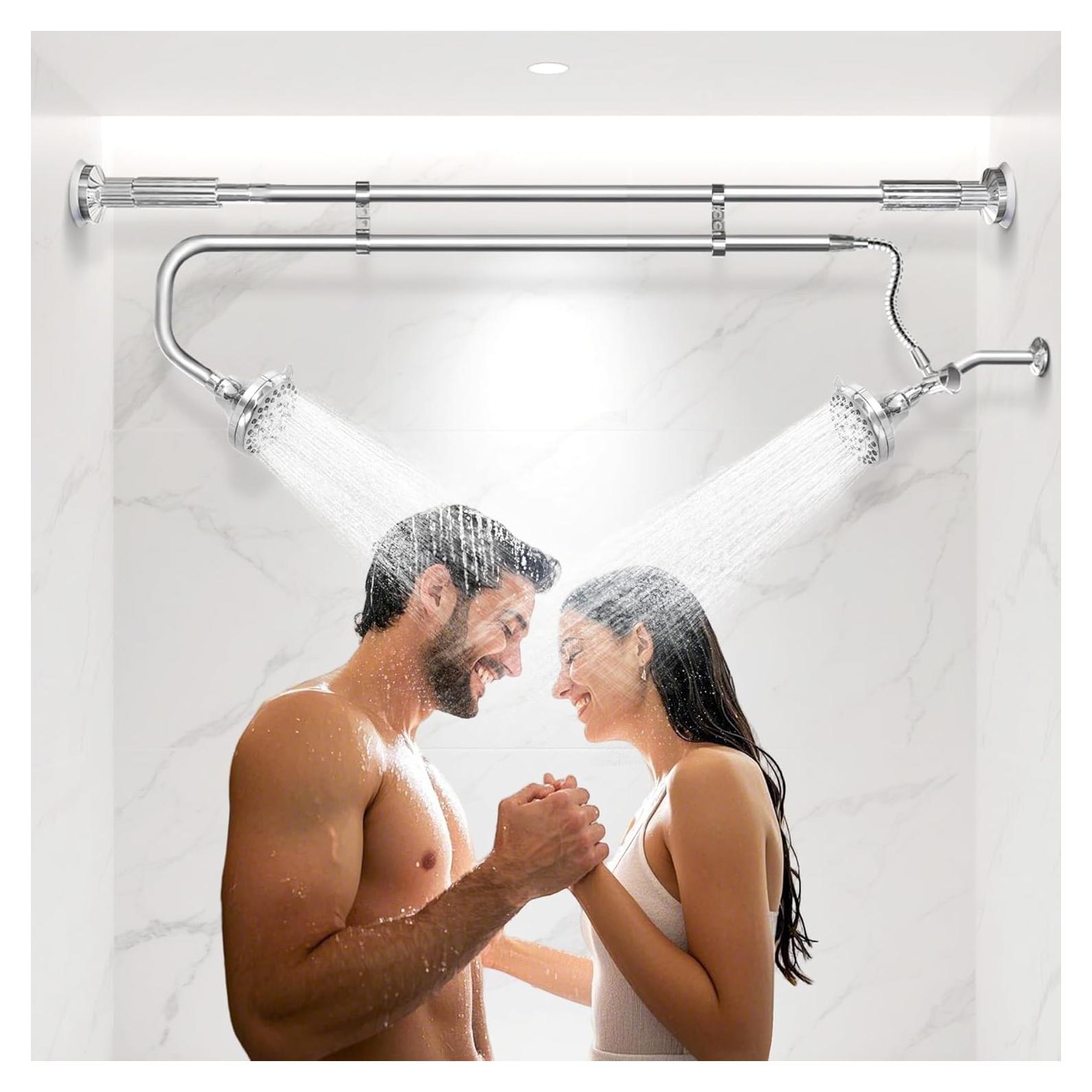 Cabezal de Ducha Doble OURBAOFU Alta Presión Ajustable Plata