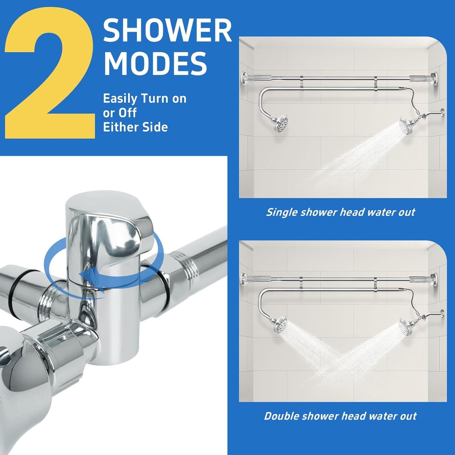 Cabezal de Ducha Doble OURBAOFU Alta Presión Ajustable Plata