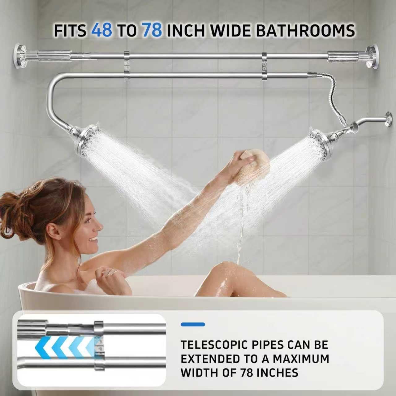 Cabezal de Ducha Doble OURBAOFU Alta Presión Ajustable Plata