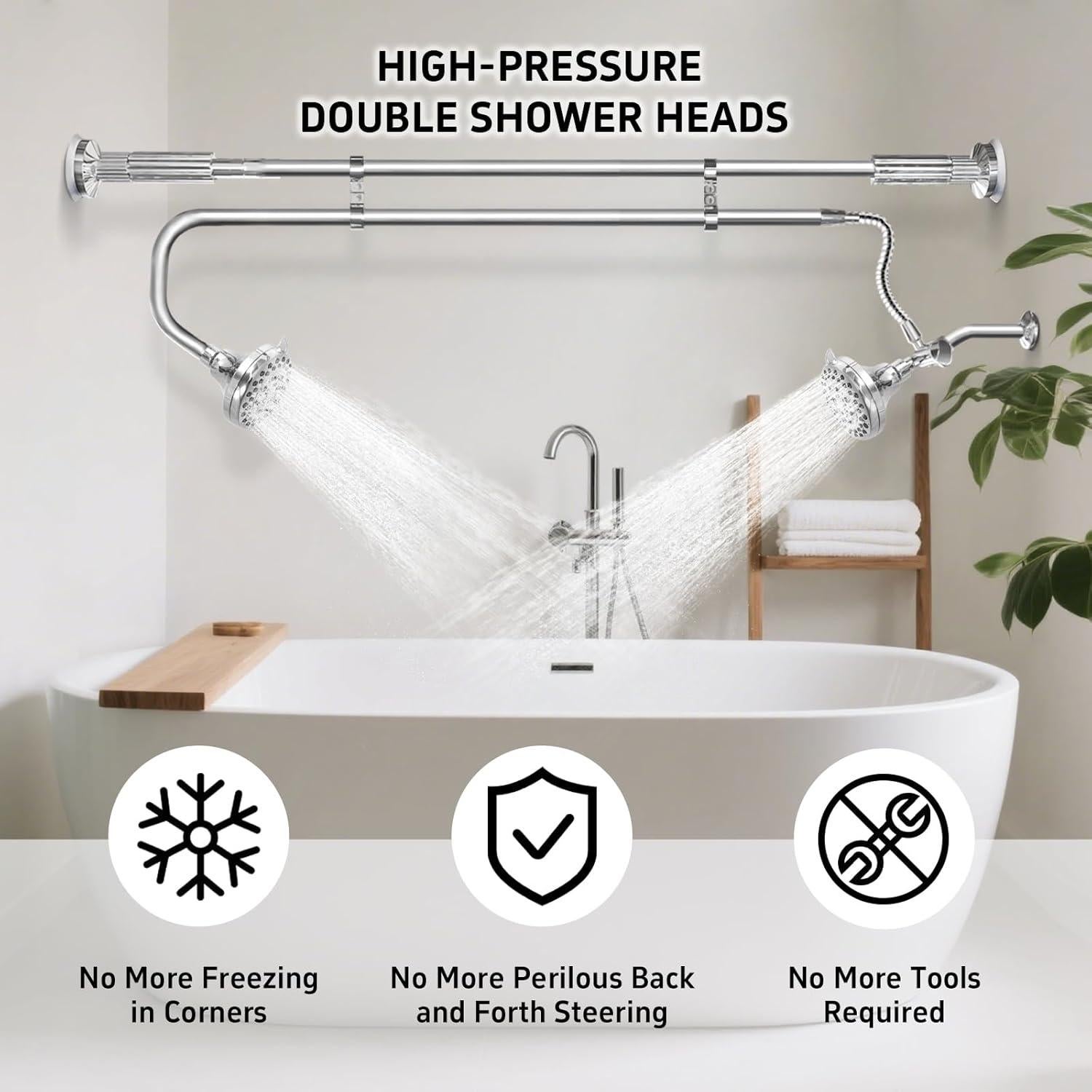 Cabezal de Ducha Doble OURBAOFU Alta Presión Ajustable Plata