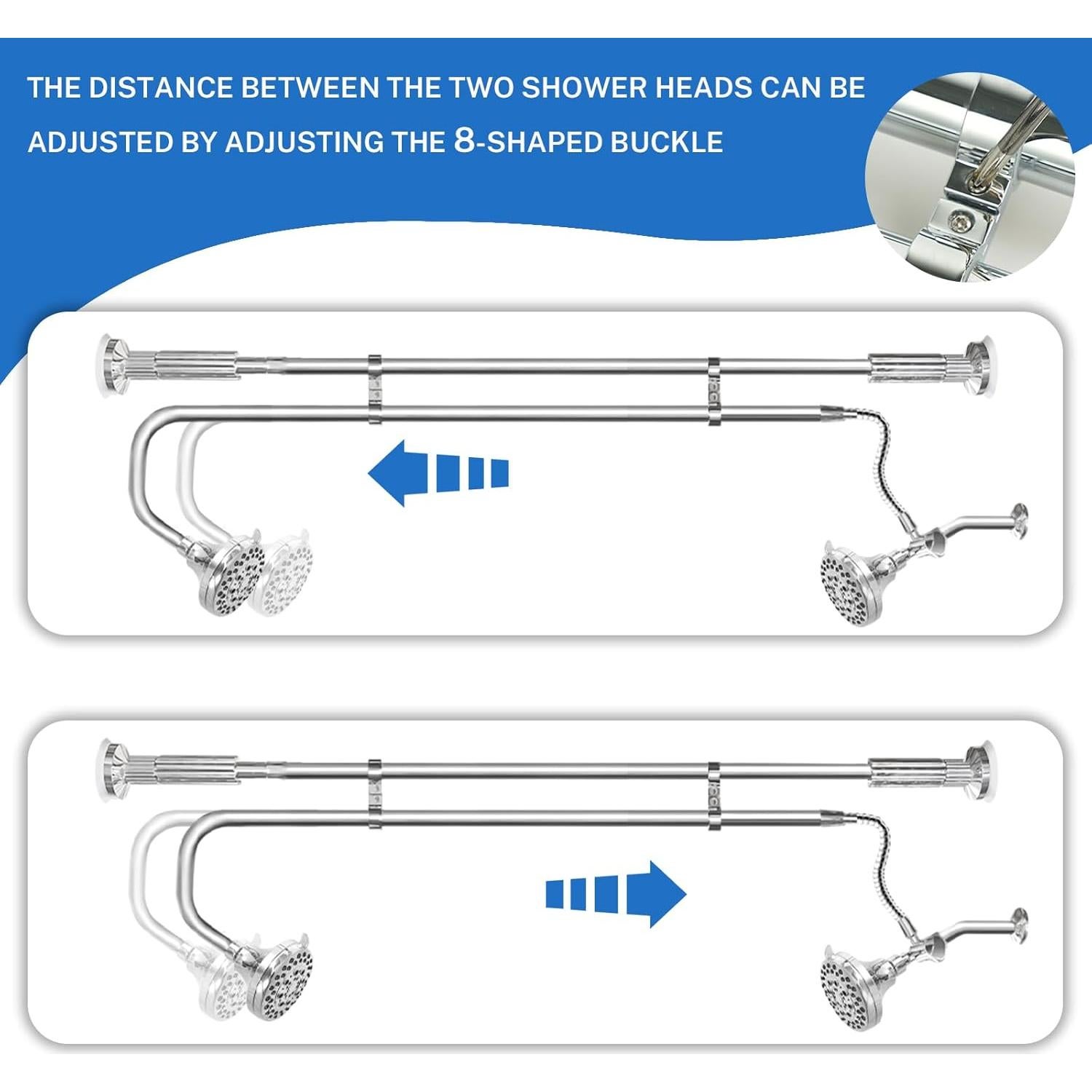 Cabezal de Ducha Doble OURBAOFU Alta Presión Ajustable Plata