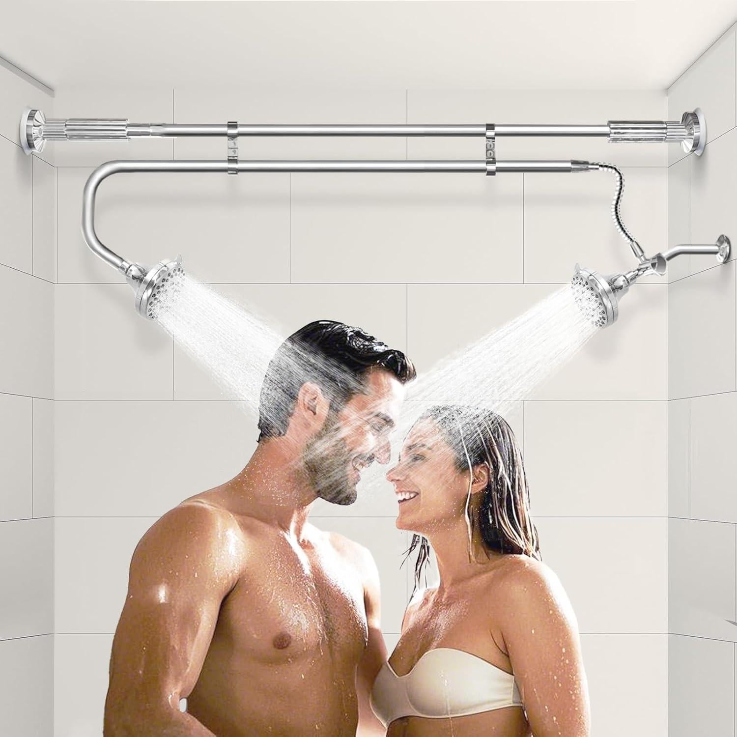 Cabezal de Ducha Doble OURBAOFU Alta Presión Ajustable Plata
