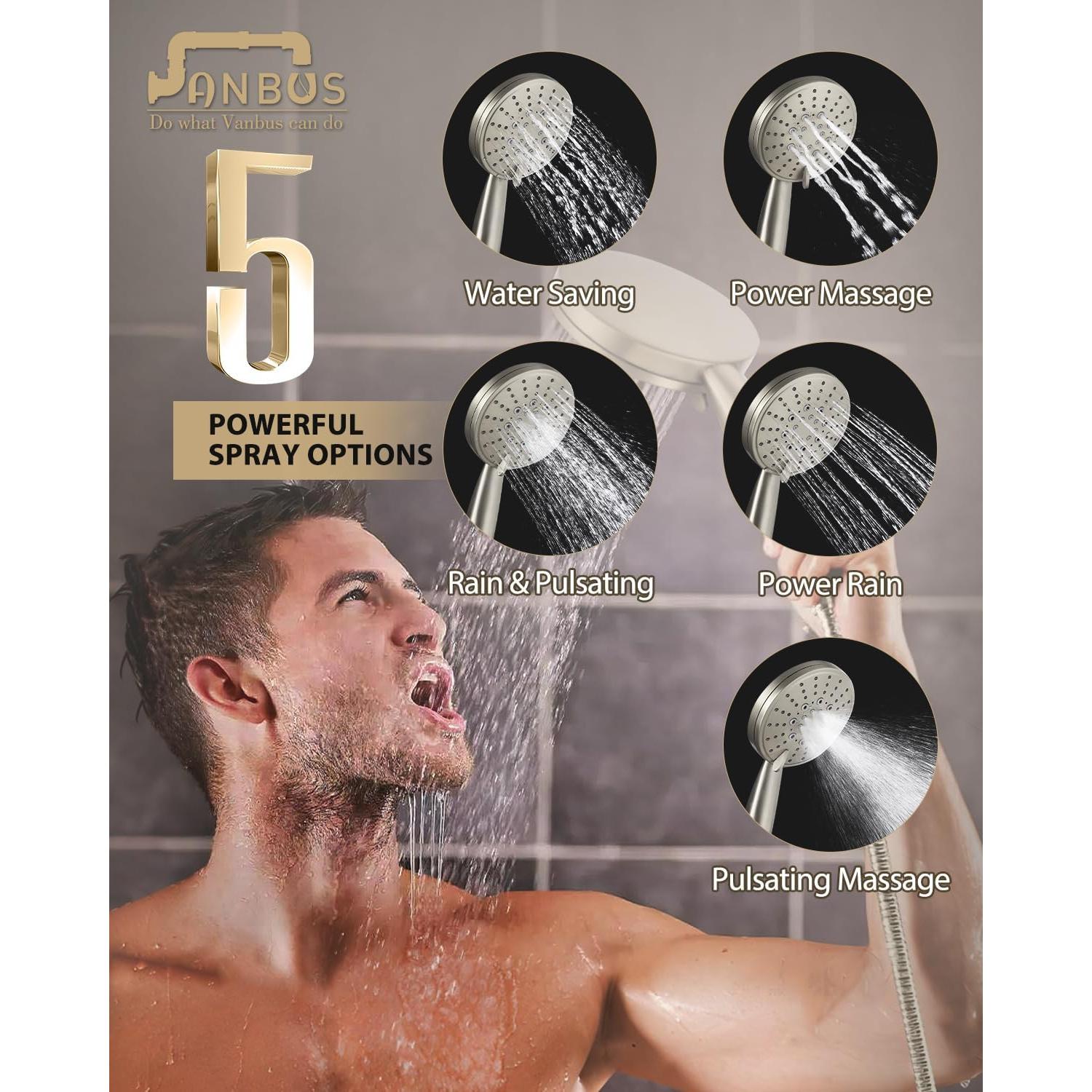 Sistema de Ducha Vanbus con Barra Deslizante y Cabezal 5 Funciones