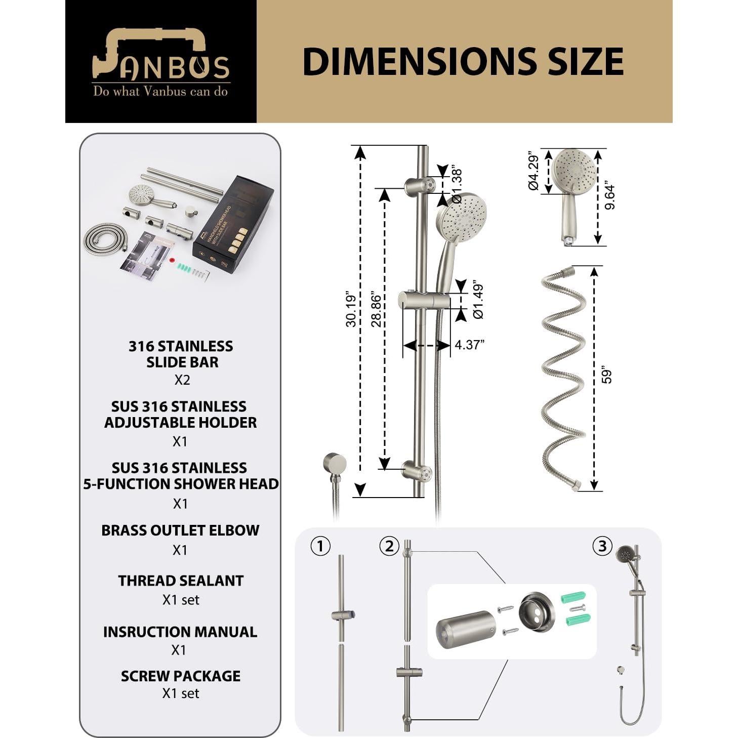 Sistema de Ducha Vanbus con Barra Deslizante y Cabezal 5 Funciones