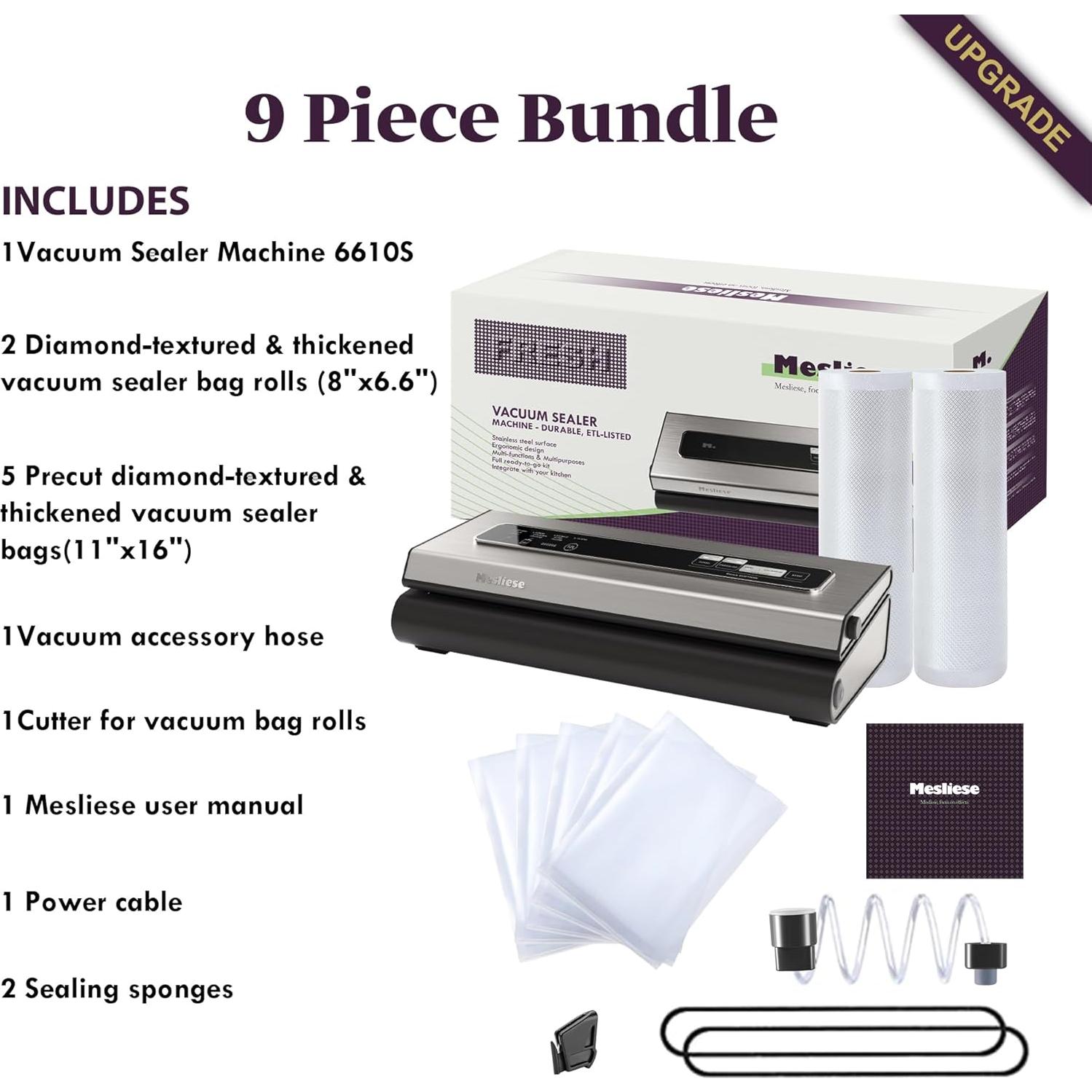 Máquina de Sellado al Vacío Mesliese 6-en-1 90kPa Plata