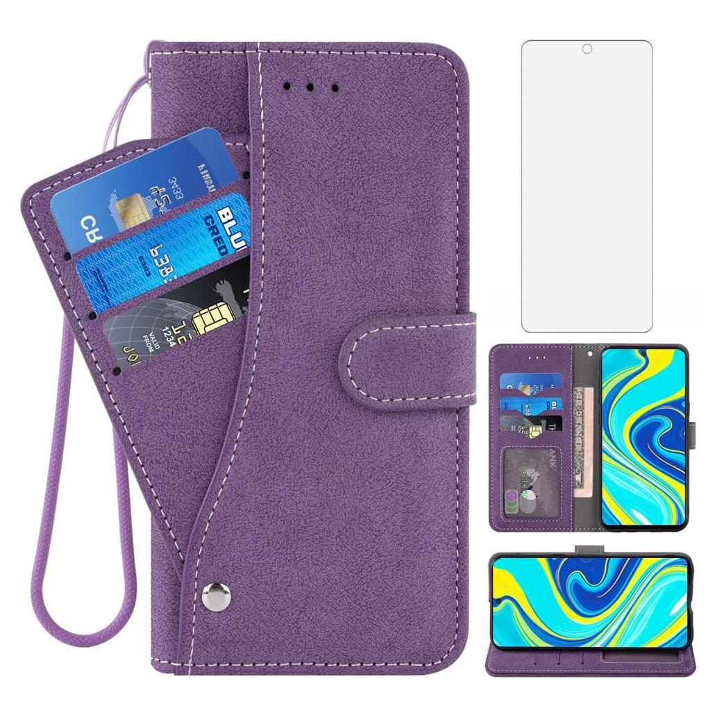 Funda Plegable Asuwish para Xiaomi Redmi Note 9S/Poco M2 Pro con Protector de Pantalla y Tarjetero